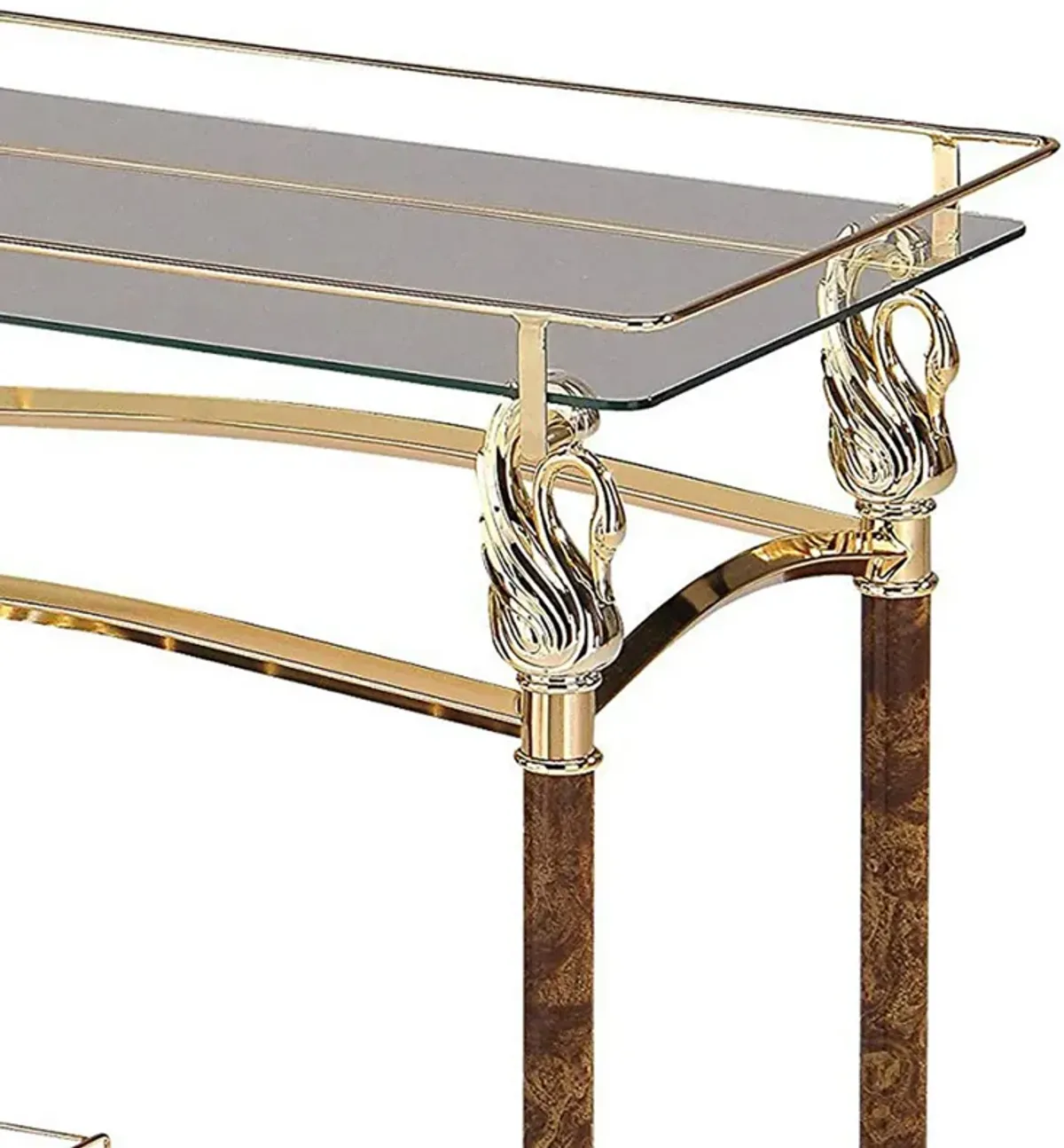 Alluring Serving Cart, Golden Plated & Clear Glass-Benzara