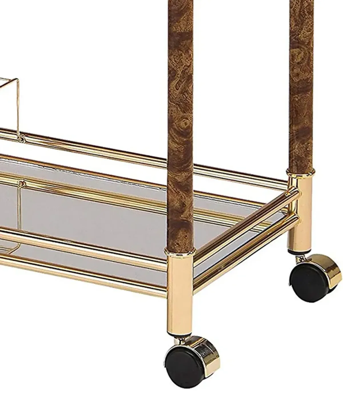 Alluring Serving Cart, Golden Plated & Clear Glass-Benzara