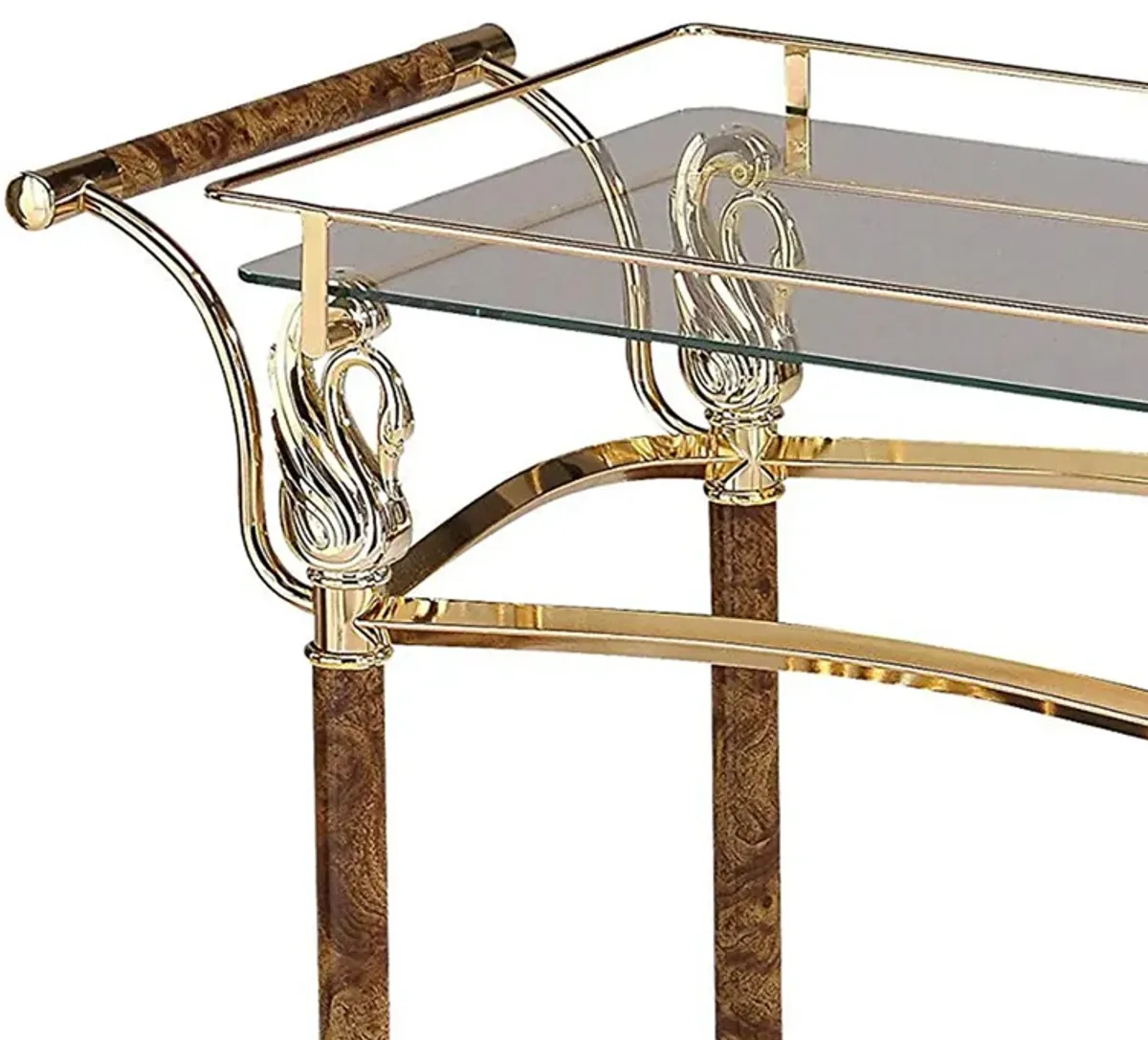 Alluring Serving Cart, Golden Plated & Clear Glass-Benzara