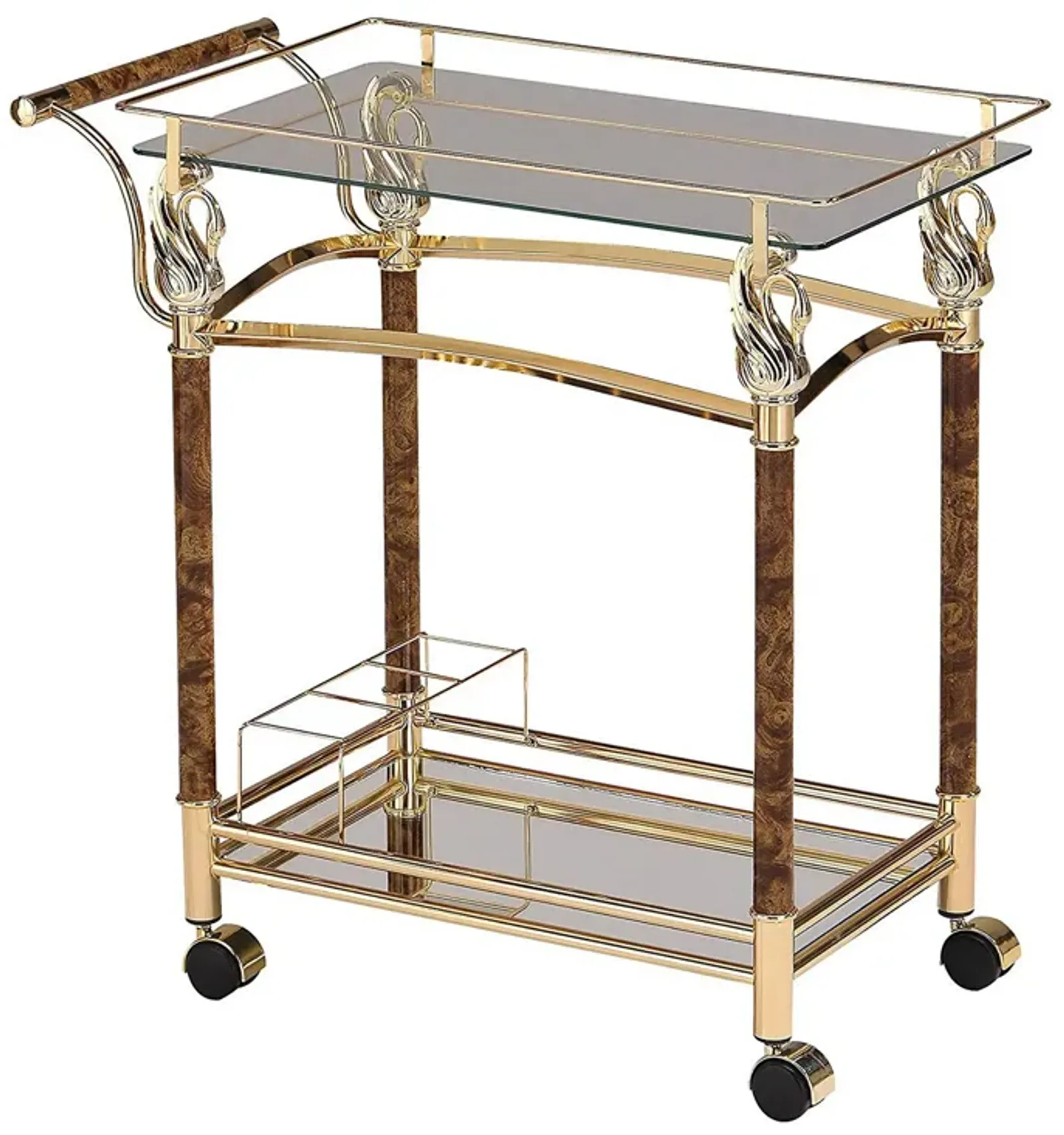 Alluring Serving Cart, Golden Plated & Clear Glass-Benzara