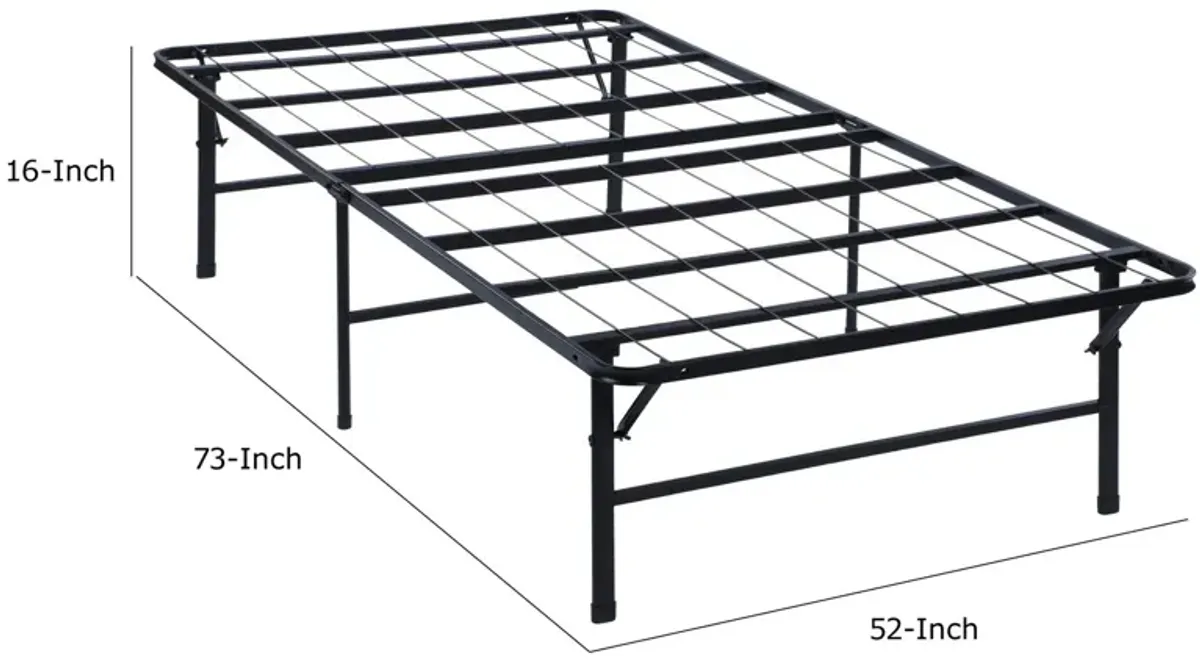 Adel Full Size Low Profile Bed, Foldable Metal Frame, Black-Benzara