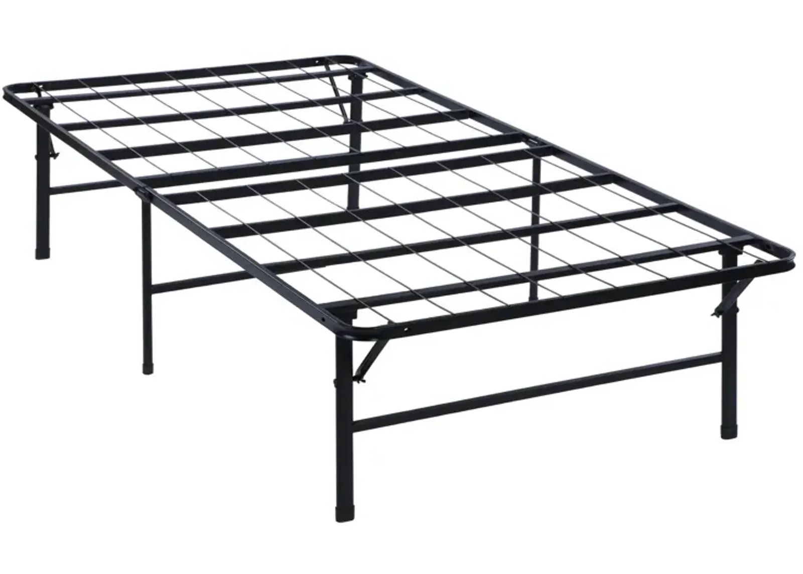 Adel Full Size Low Profile Bed, Foldable Metal Frame, Black-Benzara