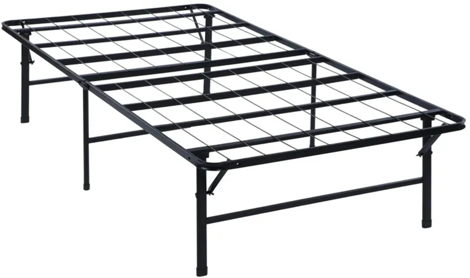 Adel Full Size Low Profile Bed, Foldable Metal Frame, Black-Benzara