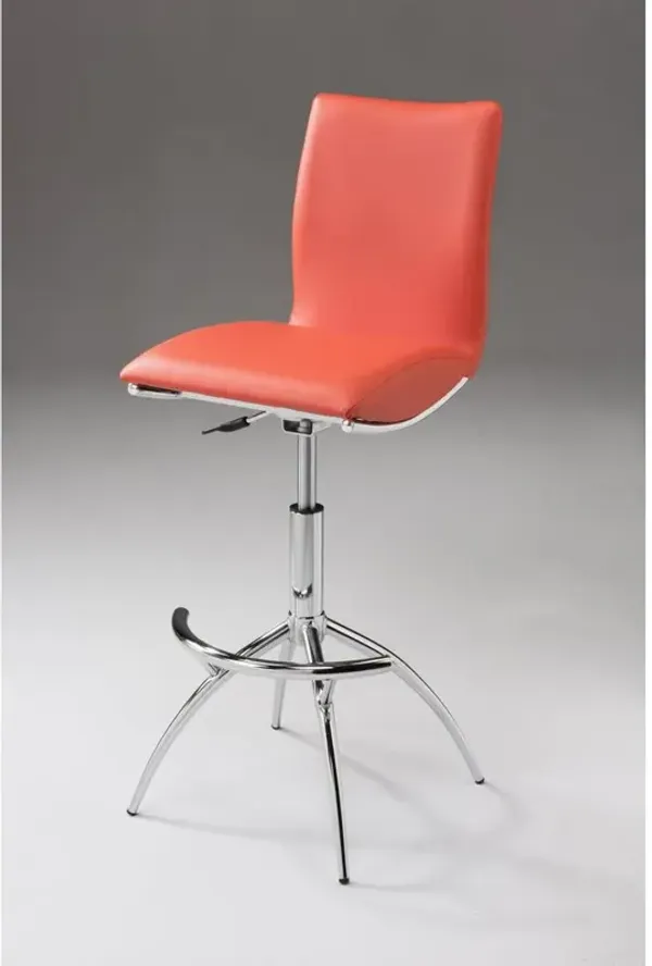 Orange Pu Seat, Chrome Base Stool, Set Of 2