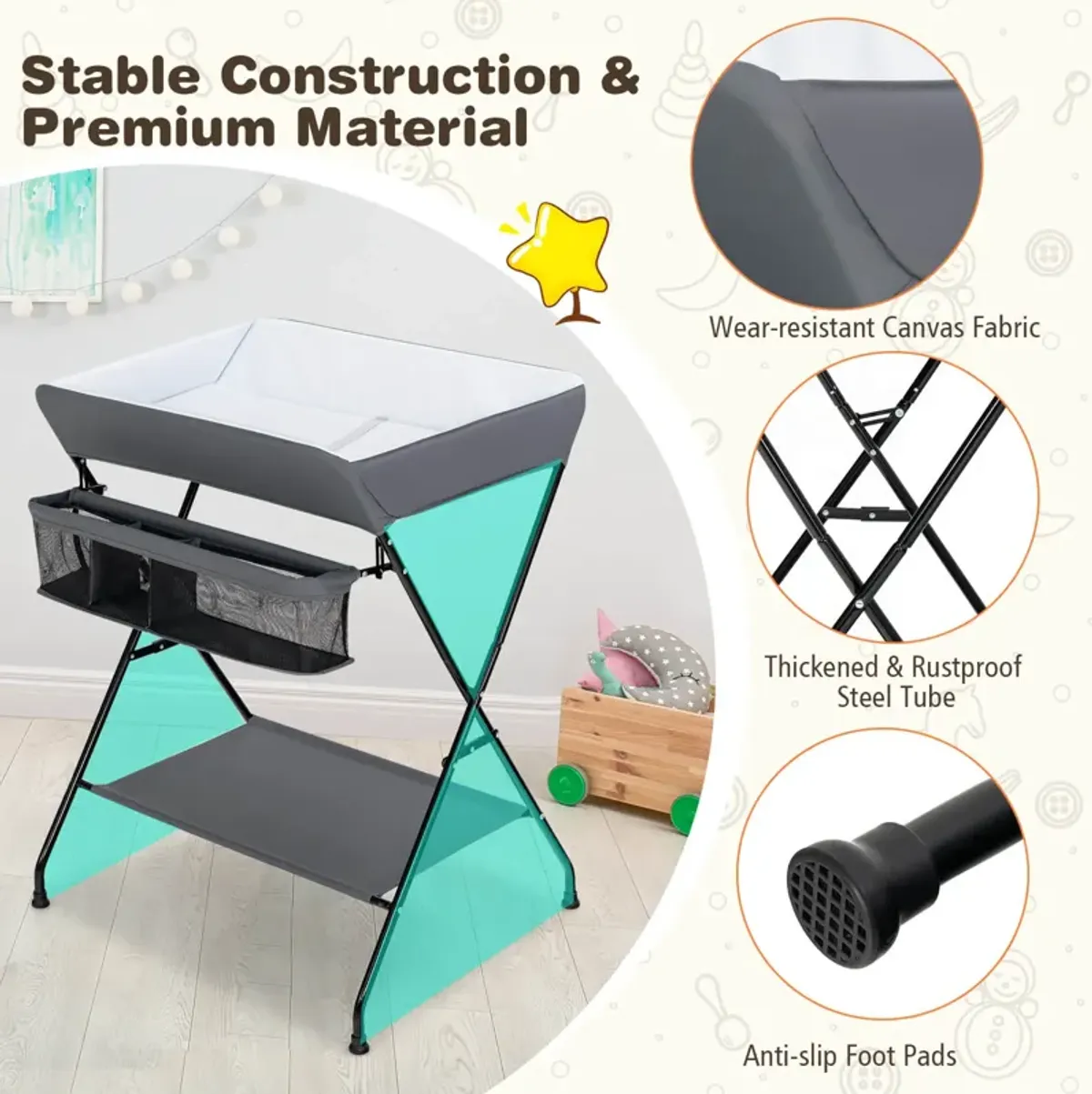 Baby Storage Folding Diaper Changing Table