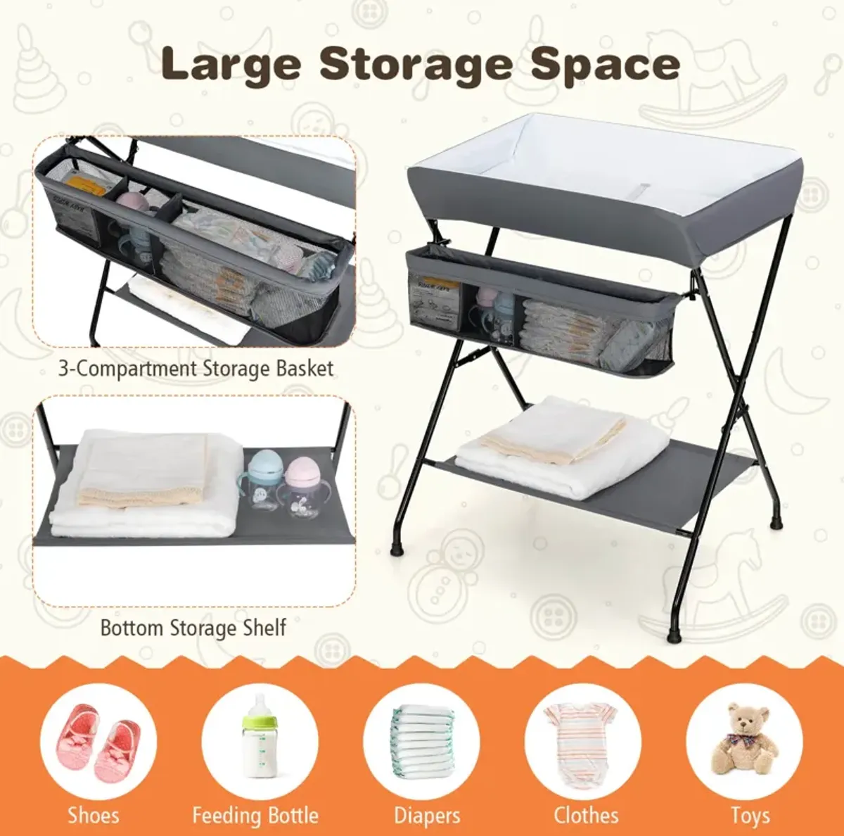 Baby Storage Folding Diaper Changing Table