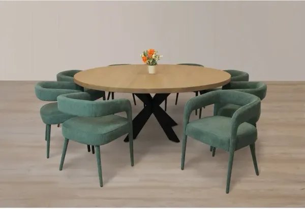 Logan 9-Piece 72 Dining Set with 8 Galway Dining Chairs in Teal Linen Fabric