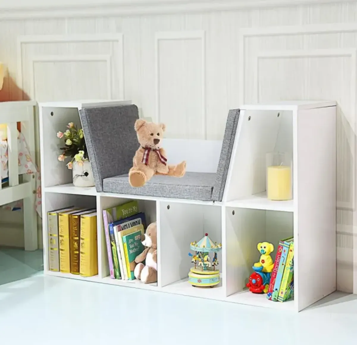 Hivvago 6-Cubby Kid Storage Bookcase Cushioned Reading Nook