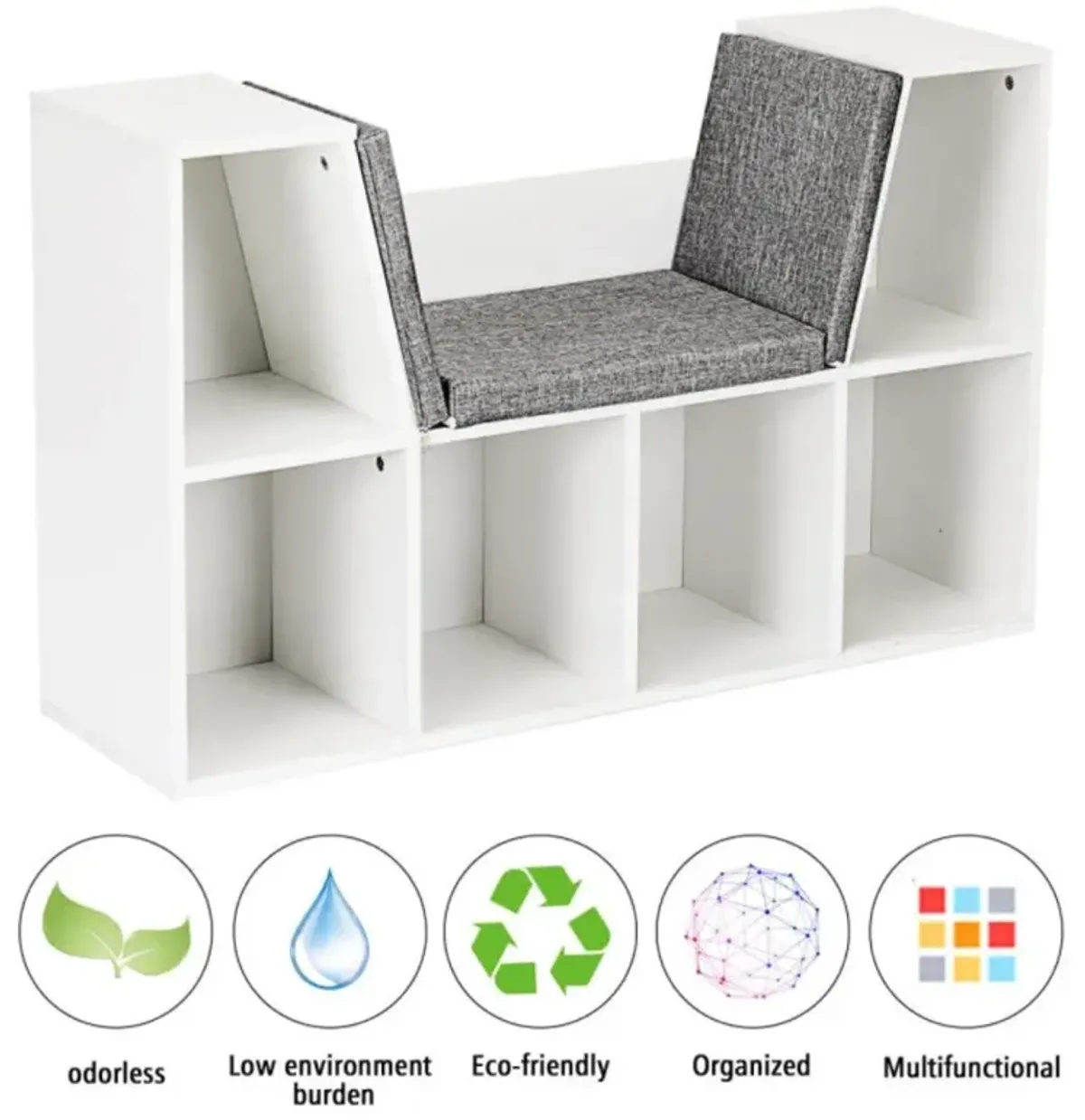 Hivvago 6-Cubby Kid Storage Bookcase Cushioned Reading Nook