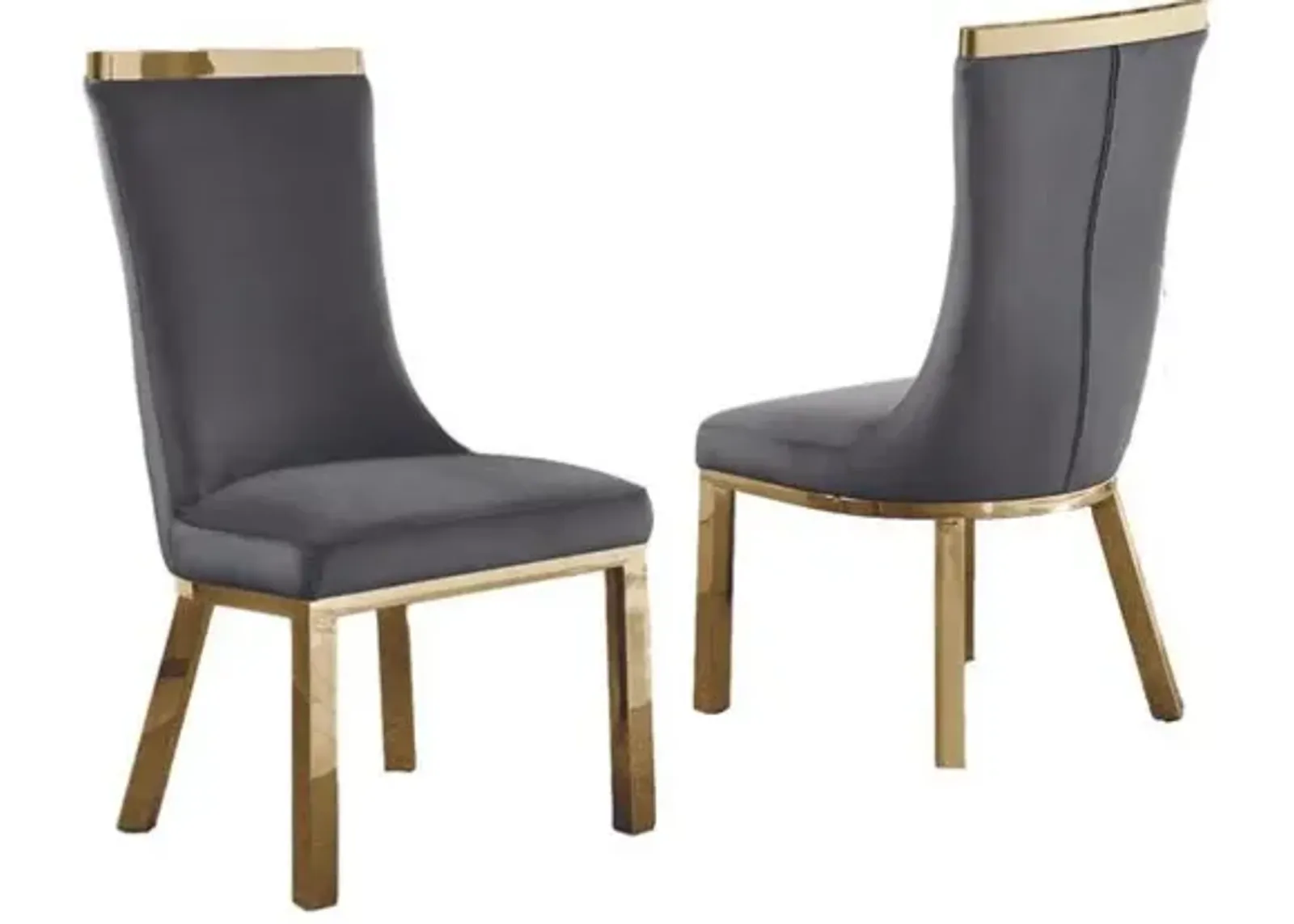 Upholstered dining chairs set of 2 in Dark gray velvet fabric - gold colored stainless steel base