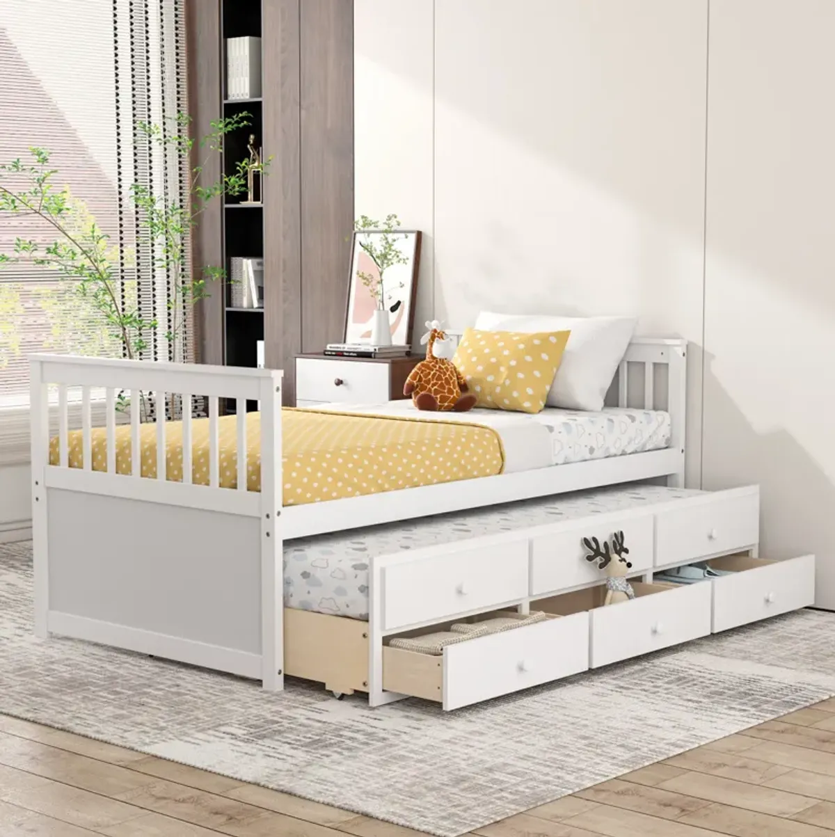 Twin Captain's Bed with Trundle and 3 Storage Drawers