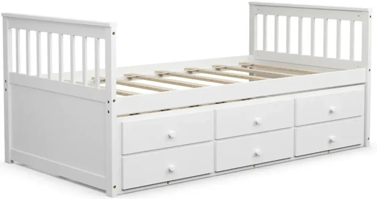 Twin Captain's Bed with Trundle and 3 Storage Drawers