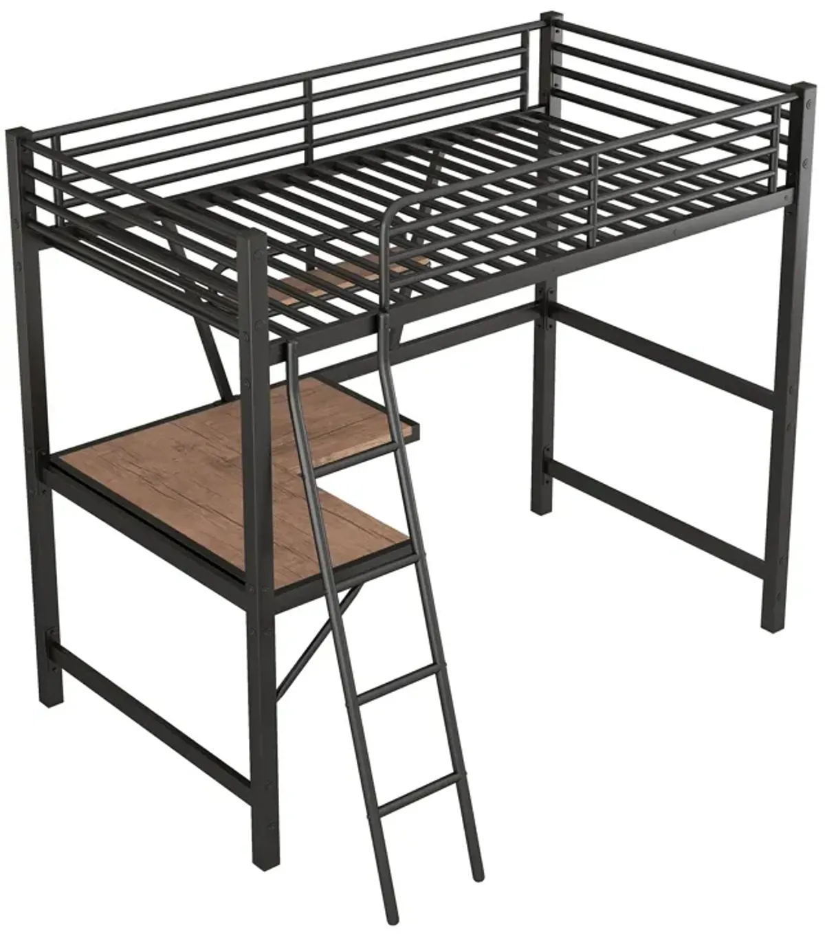 Merax Metal Frame Loft Bed with Desk and Shelf