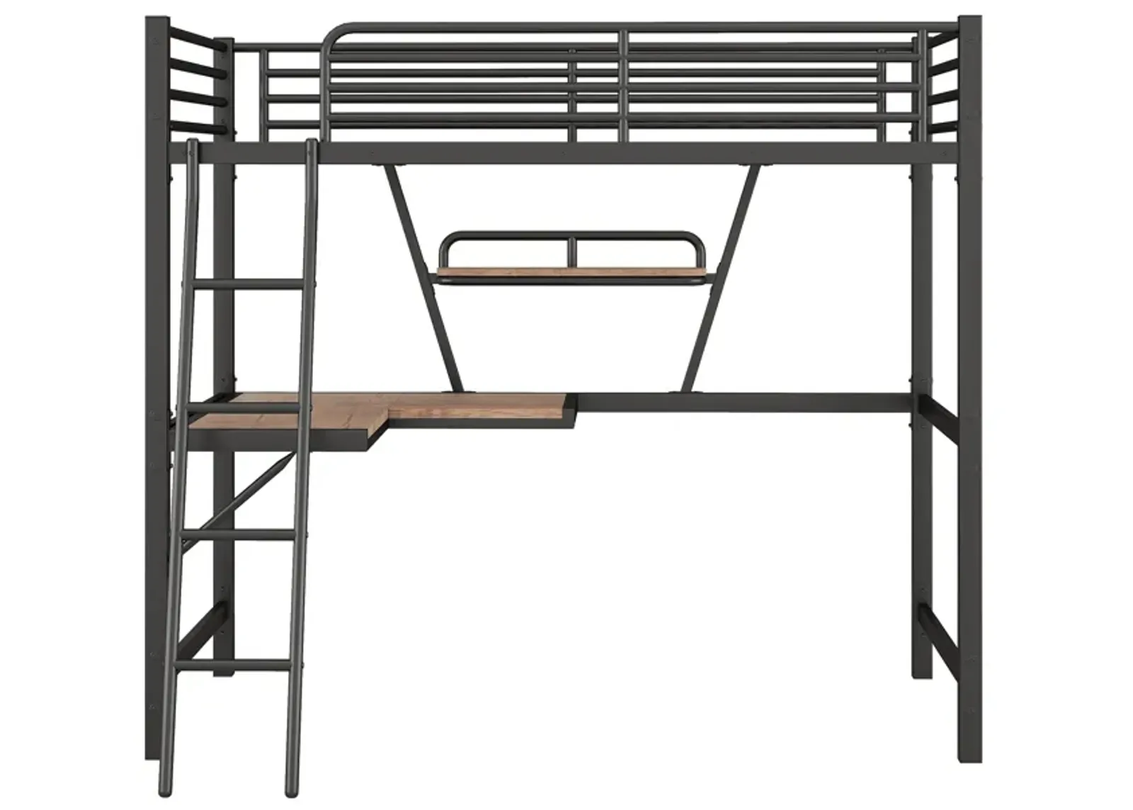 Merax Metal Frame Loft Bed with Desk and Shelf