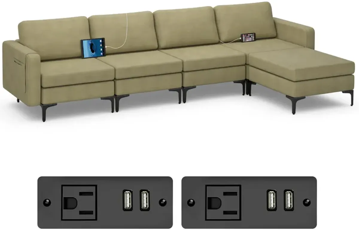 Costway Modular L-shaped Sectional Sofa w/ Reversible Chaise & 4 USB Ports