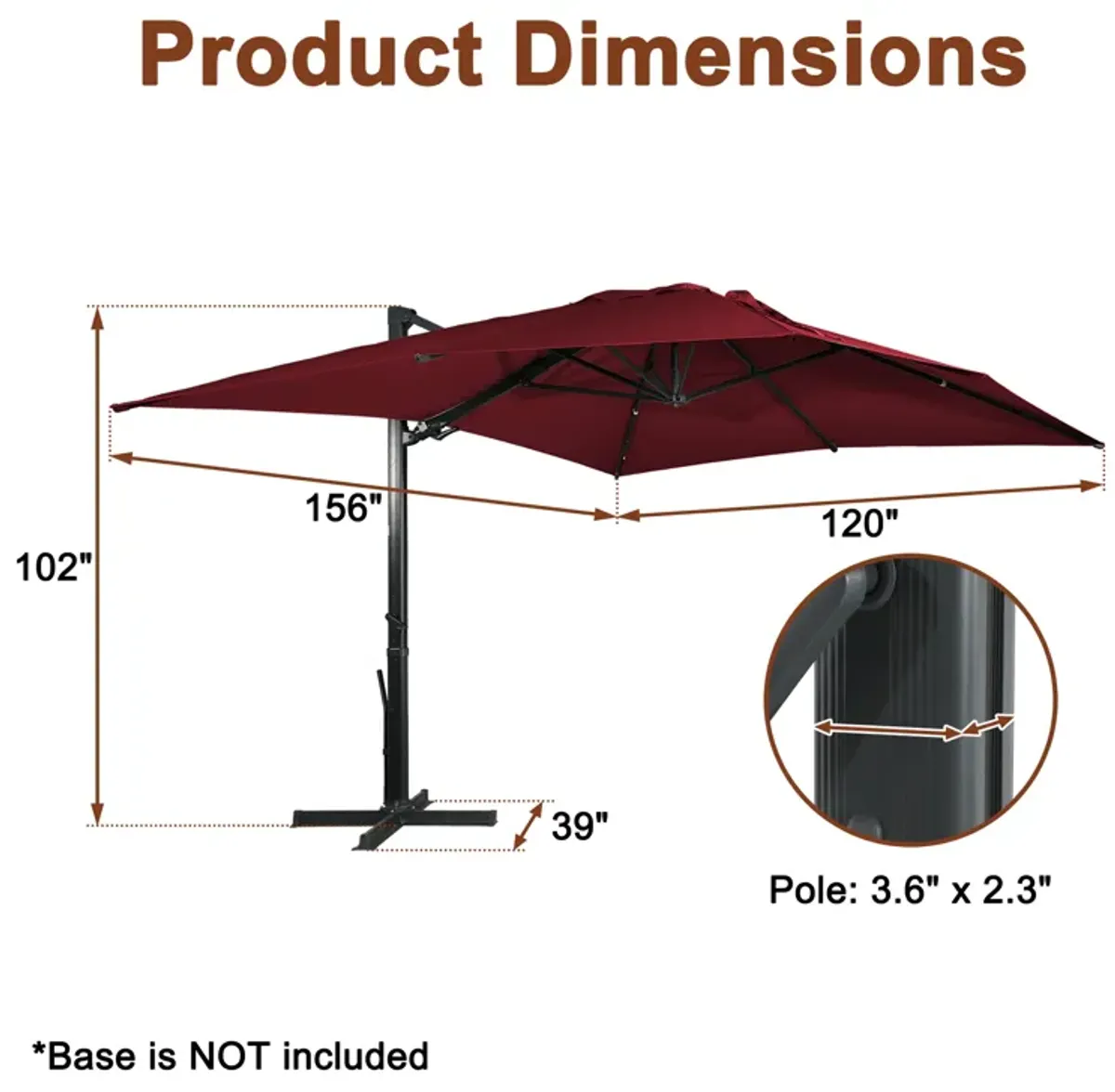 MONDAWE 13ft Square Offset Cantilever Patio Umbrella for Outdoor Shade