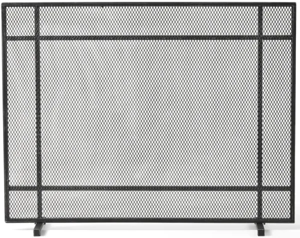 Streamdale Markus Modern Single Panel Black Brushed Silver Iron Firescreen