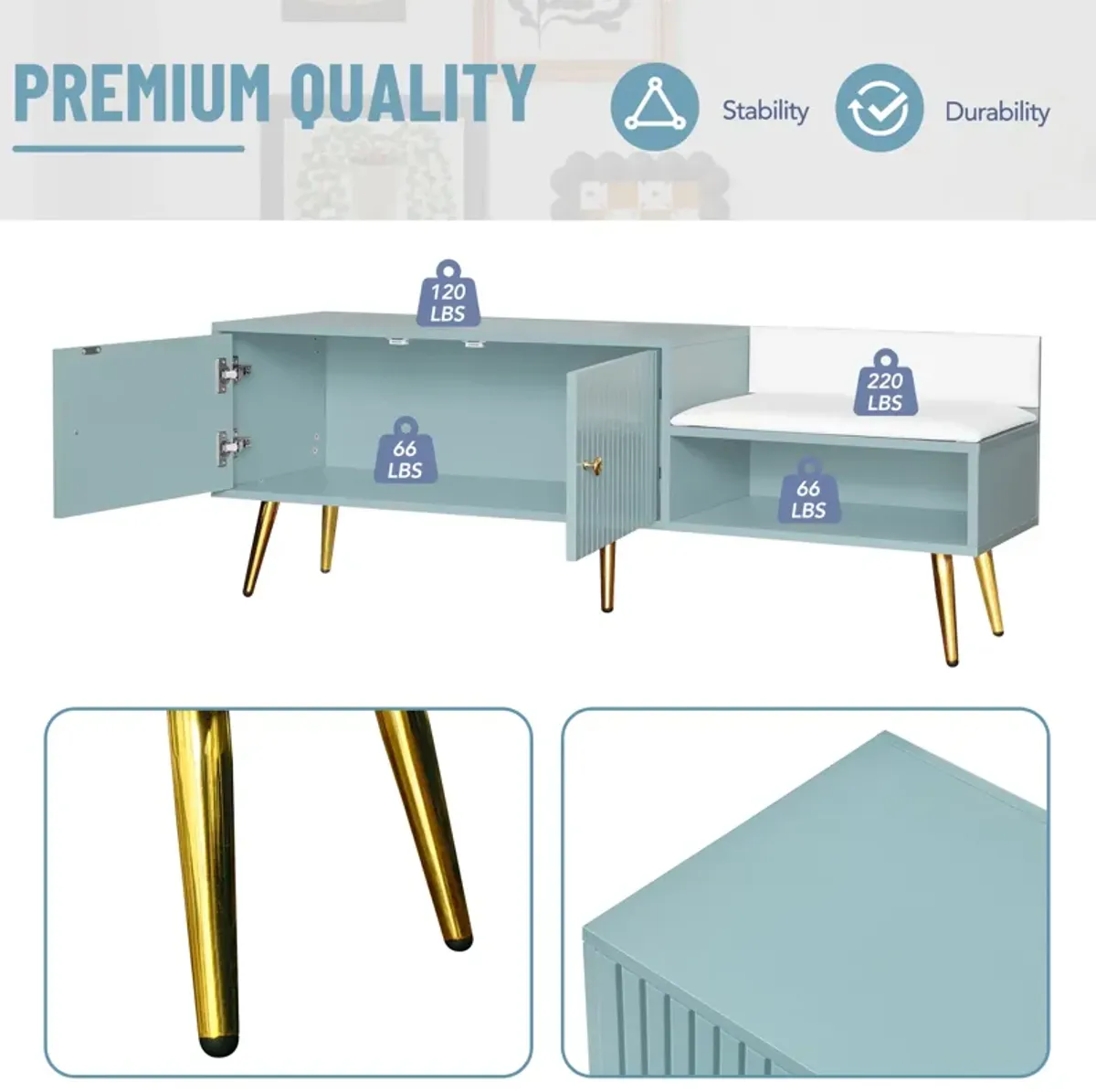 Clihome Modern Shoe Storage Bench with Hidden Storage and Upholstered Cushions for Bedside, Living Room and Entryway (Light Blue)