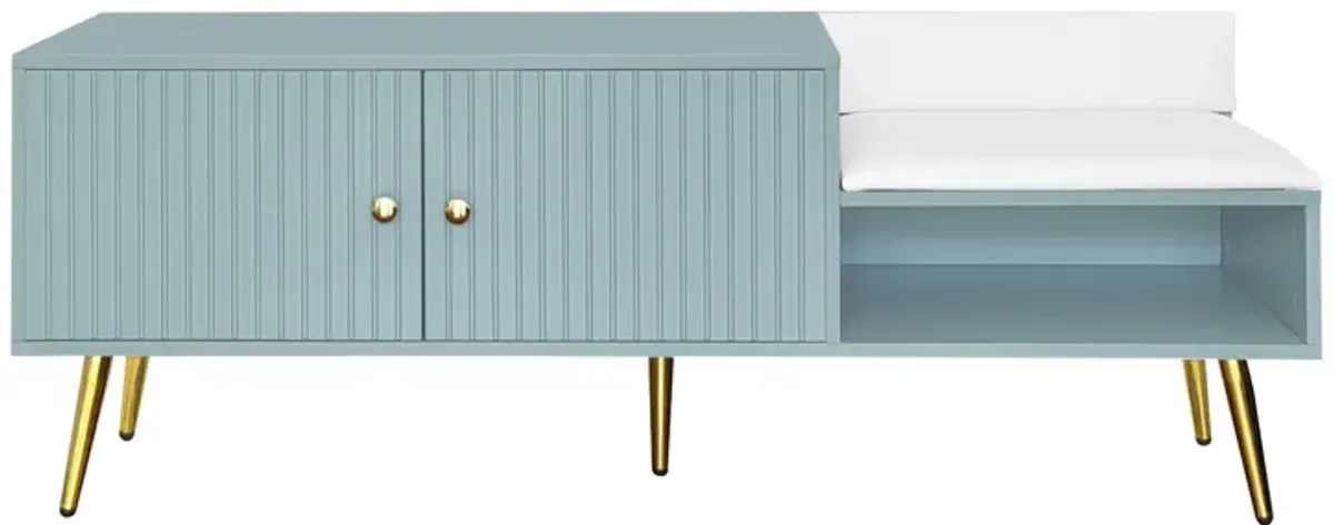 Clihome Modern Shoe Storage Bench with Hidden Storage and Upholstered Cushions for Bedside, Living Room and Entryway (Light Blue)