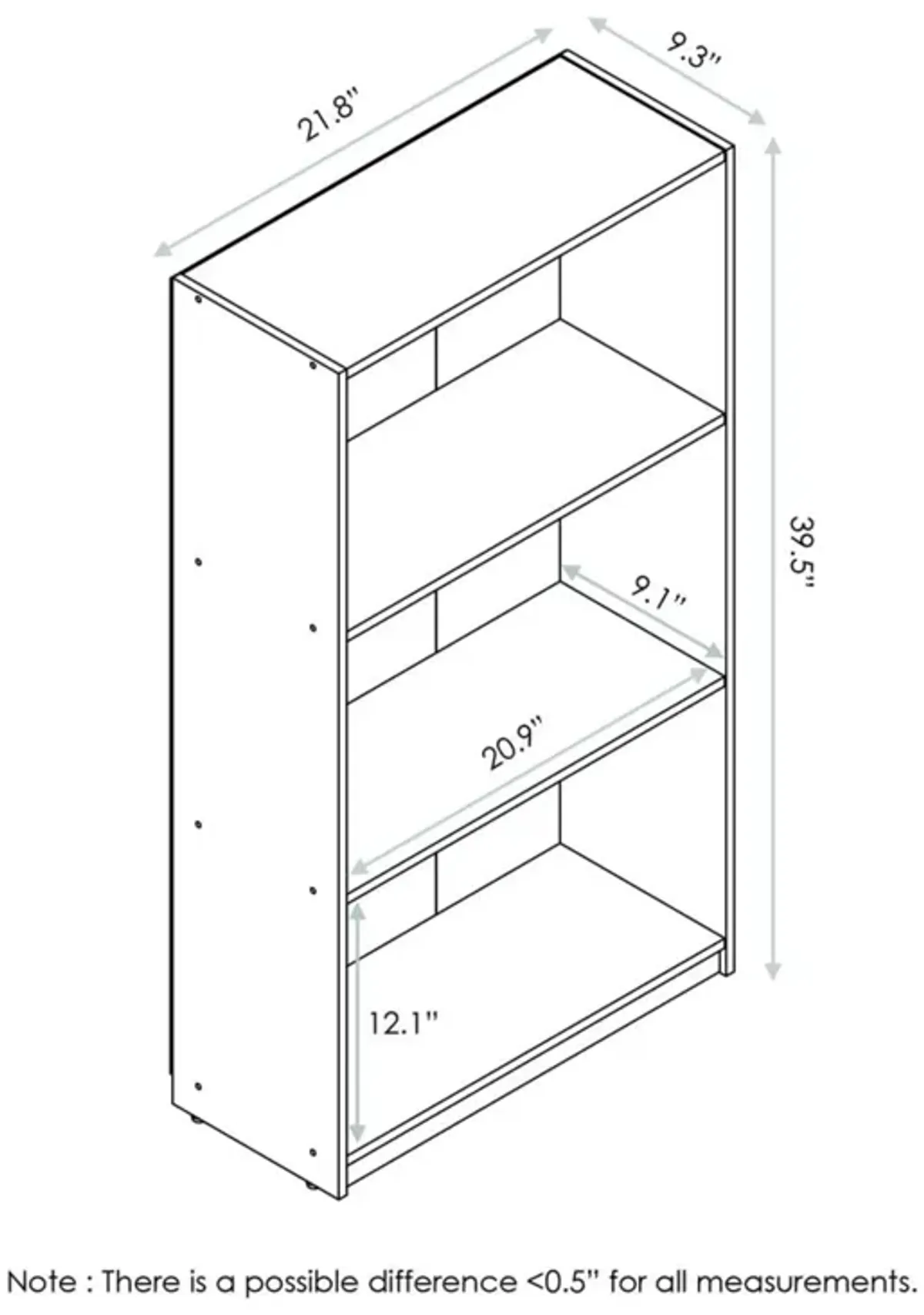 FURINNO Basic 3-Tier Bookcase Storage Shelves, French Oak Grey/Black