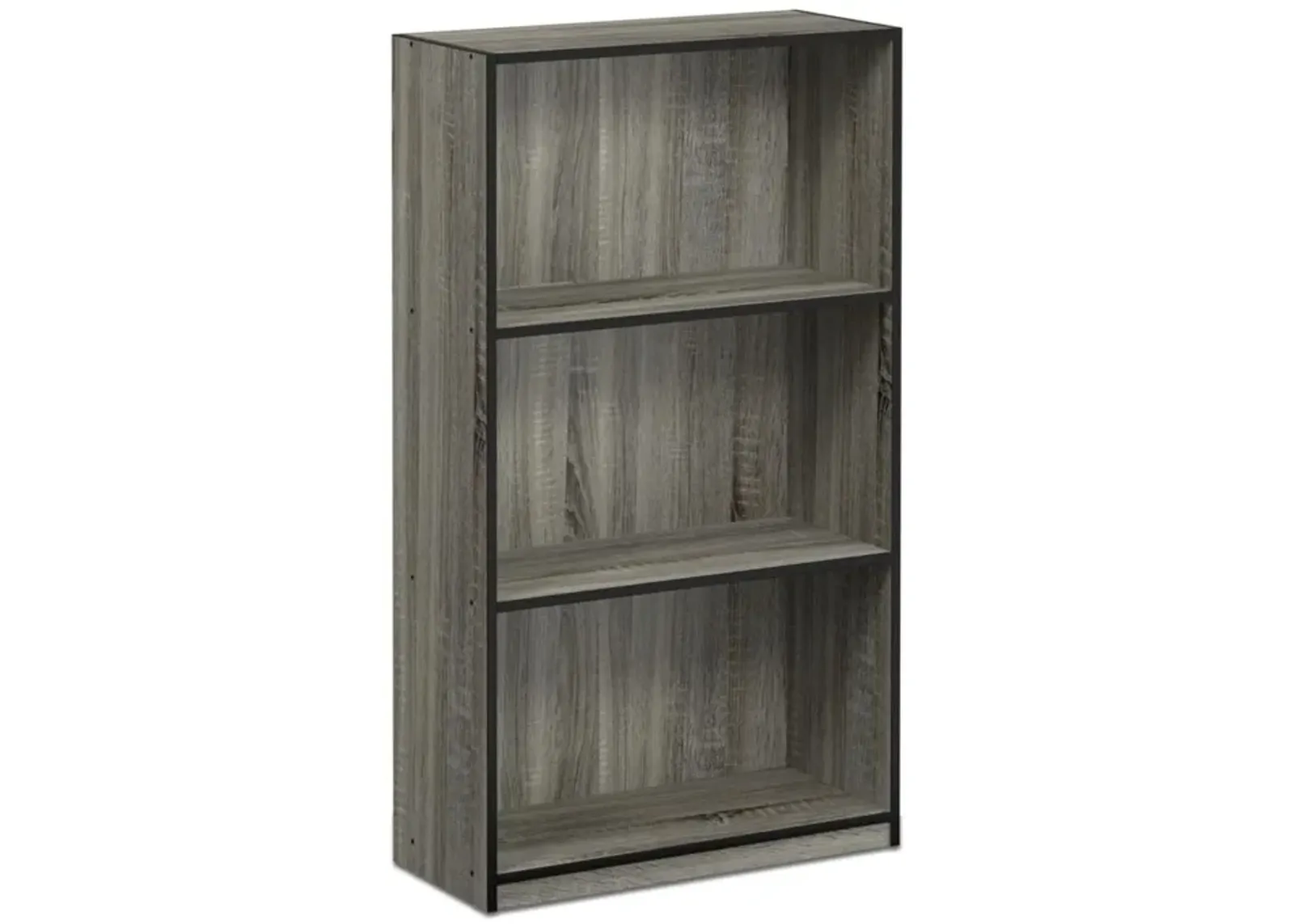 FURINNO Basic 3-Tier Bookcase Storage Shelves, French Oak Grey/Black