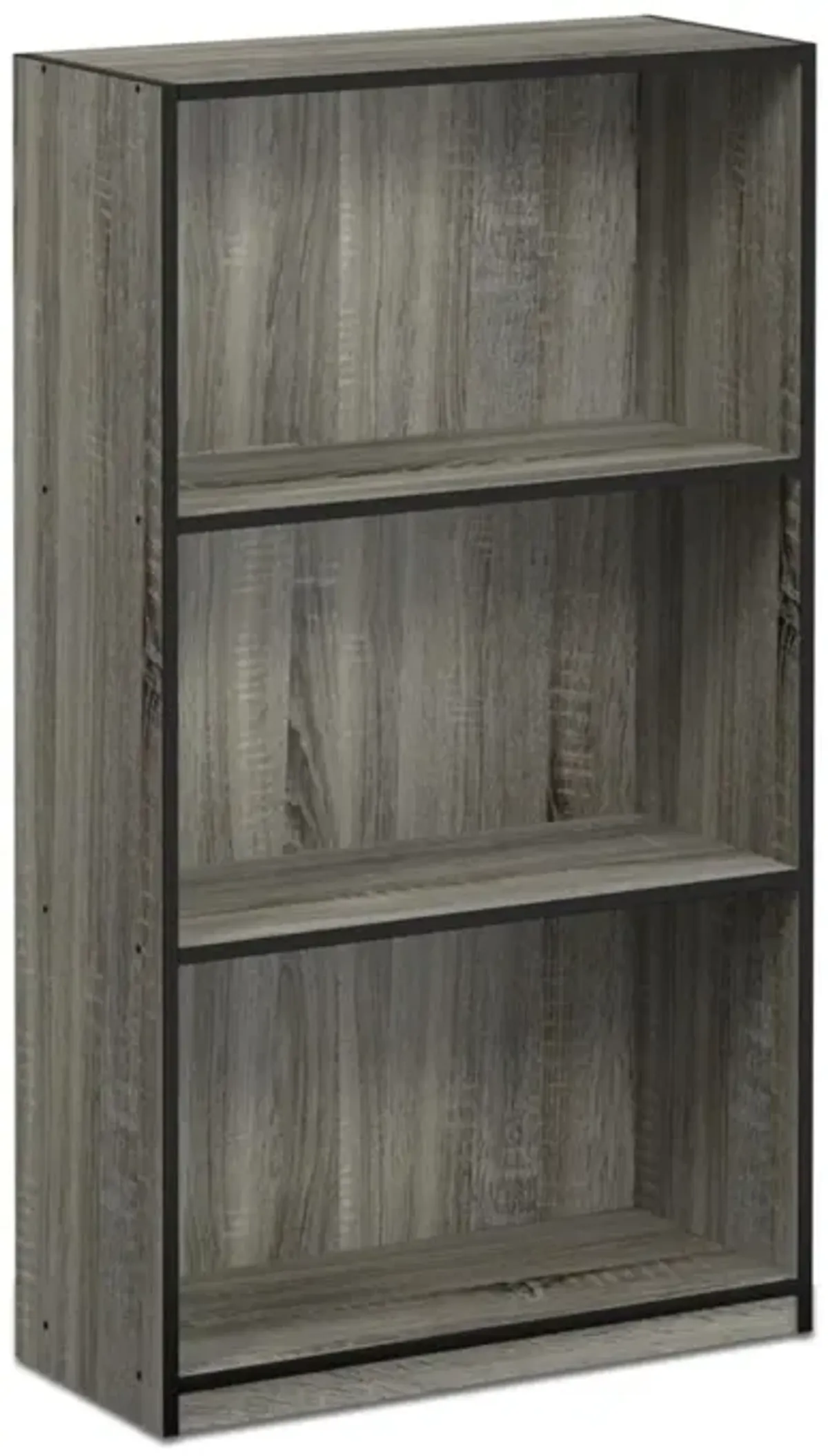 FURINNO Basic 3-Tier Bookcase Storage Shelves, French Oak Grey/Black