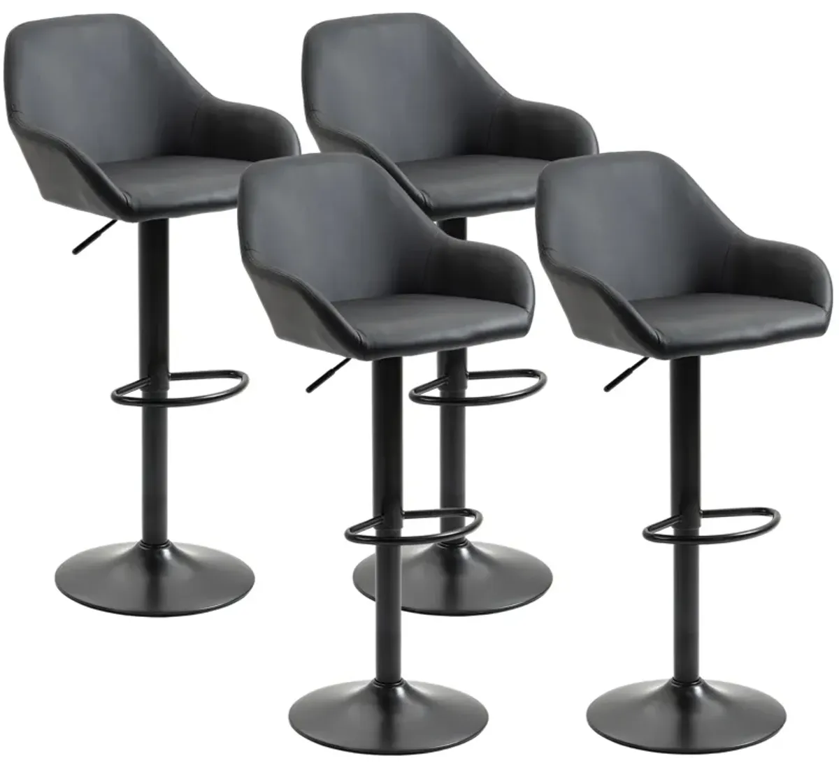 Black Bar Elegance: Swivel PU Leather Stools with Steel Base