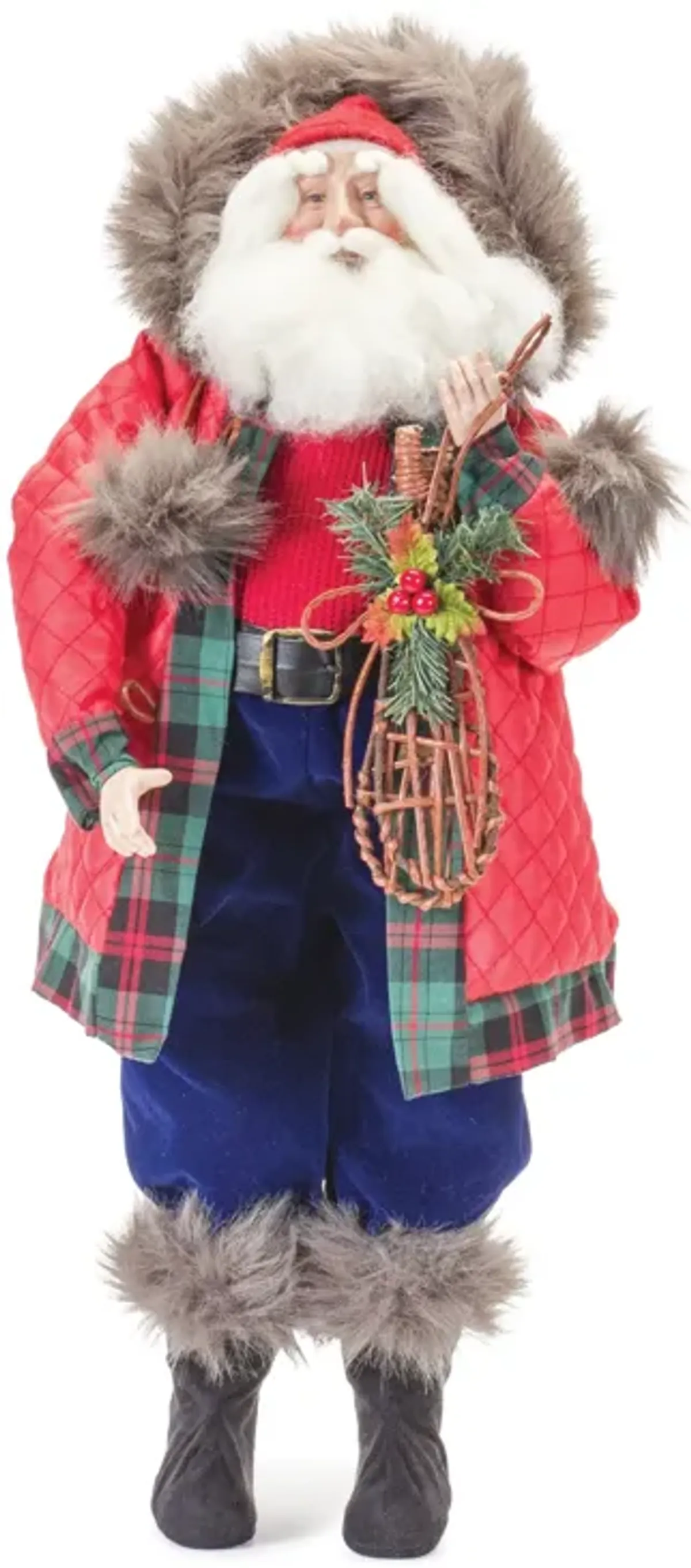 Santa with Snow Shoes Figurine for Holiday and Christmas Decor