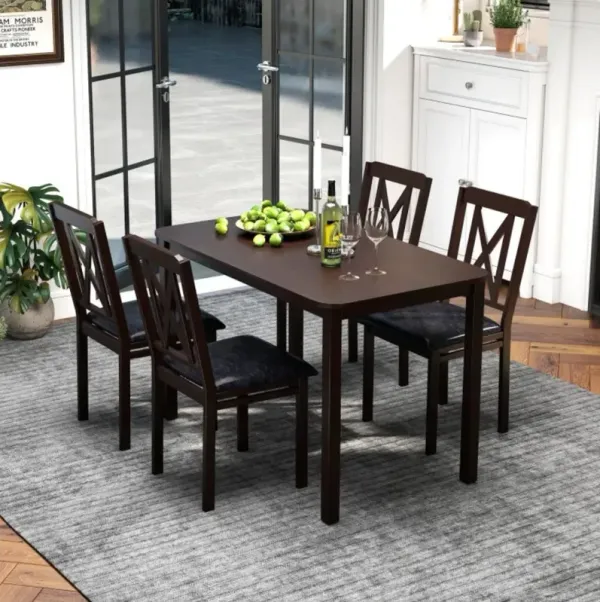 Hivvago 5-Piece Dining Table Set with Wide Tabletop and Rubber Wood Legs