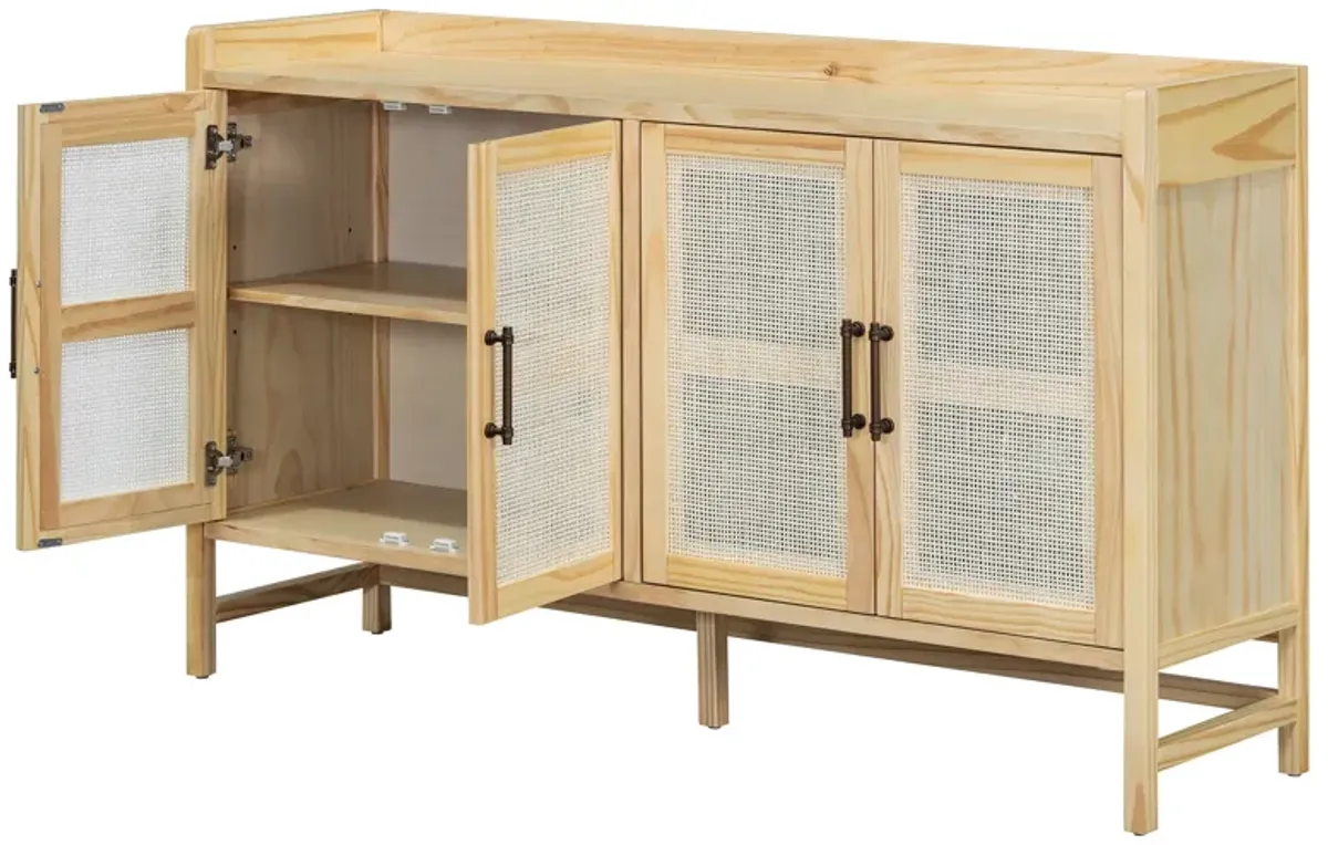 Merax Rustic Sideboard with Decorative Rattan Doors