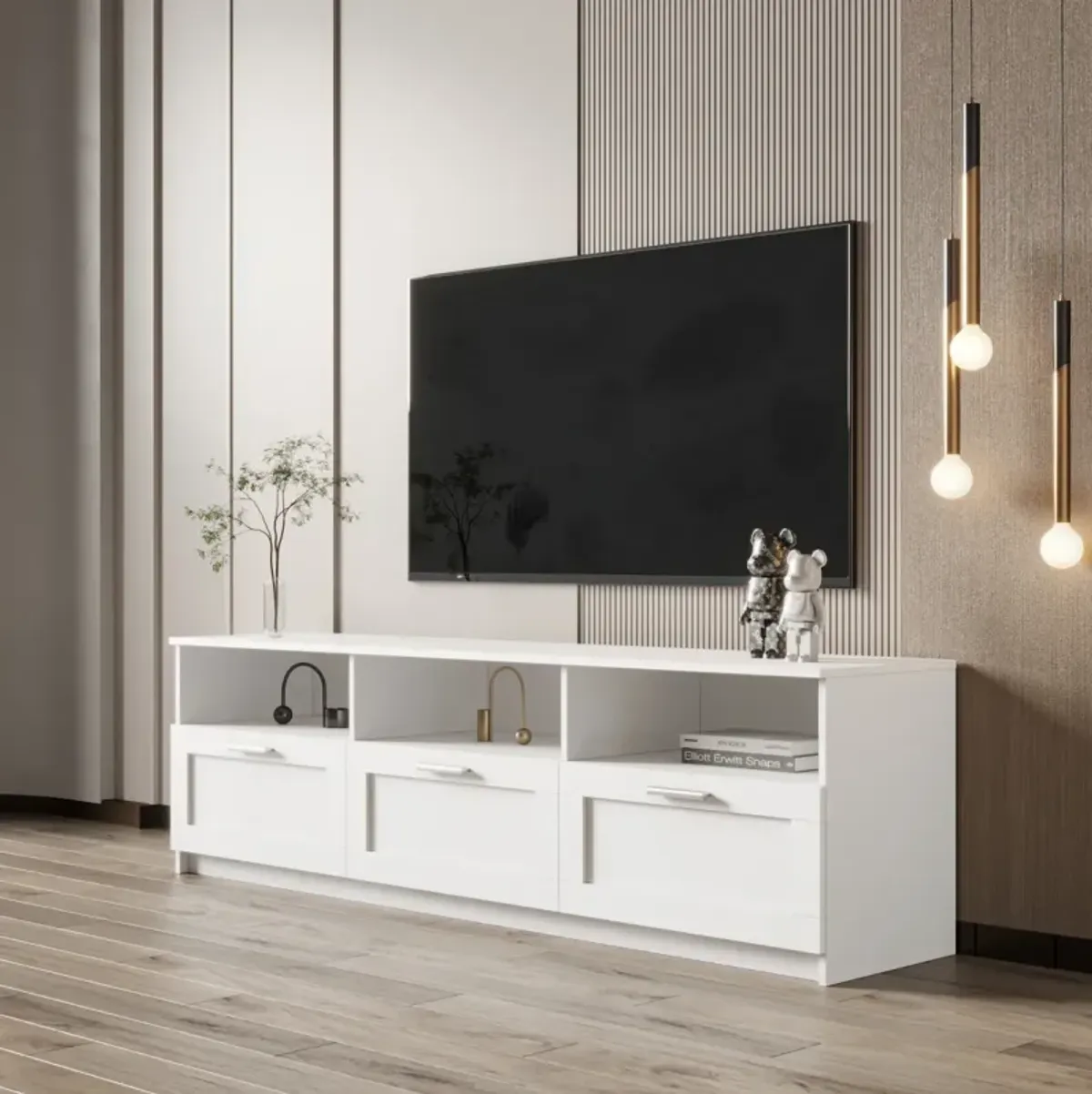 Modern Minimalist TV Cabinet II 80 Inch TV Stand, Open Locker Living Room Bedroom