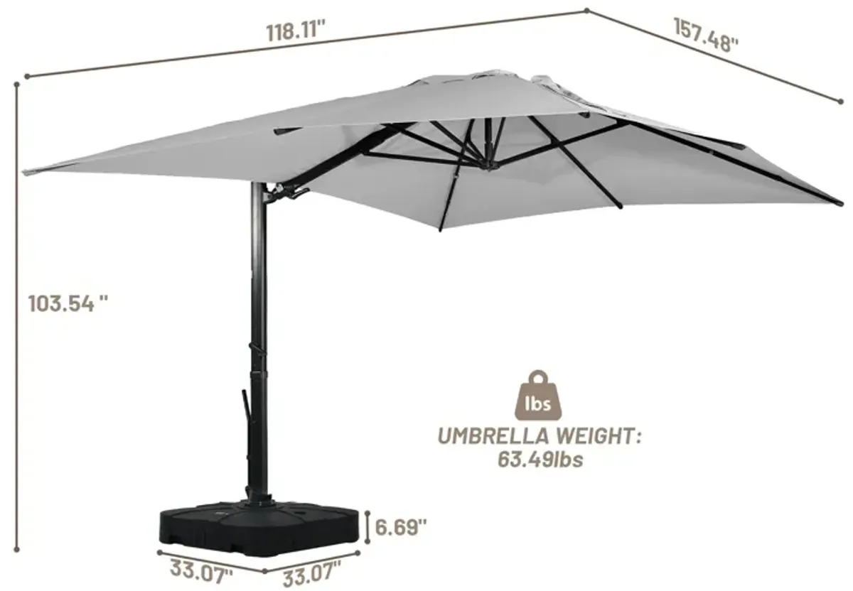 10x13 ft. 360° Rotation Outdoor Patio Cantilever Umbrella with Base in Gray