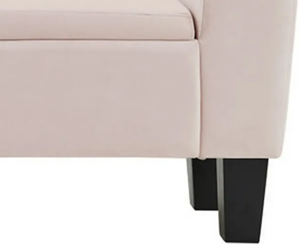 Cesar 55 Inch Ottoman Bench with Storage, Padded, Curved Arms, Pink Velvet-Benzara