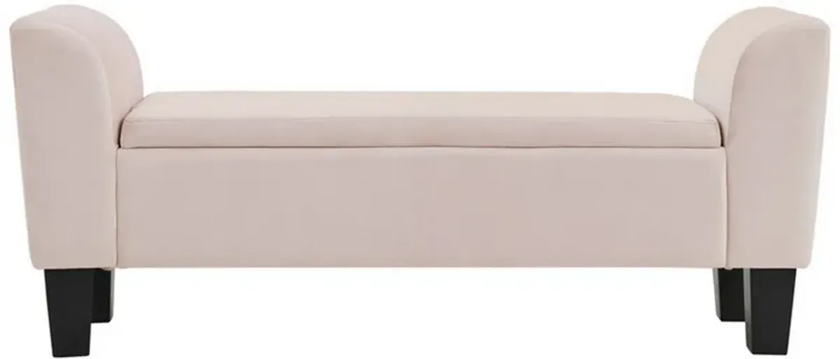 Cesar 55 Inch Ottoman Bench with Storage, Padded, Curved Arms, Pink Velvet-Benzara