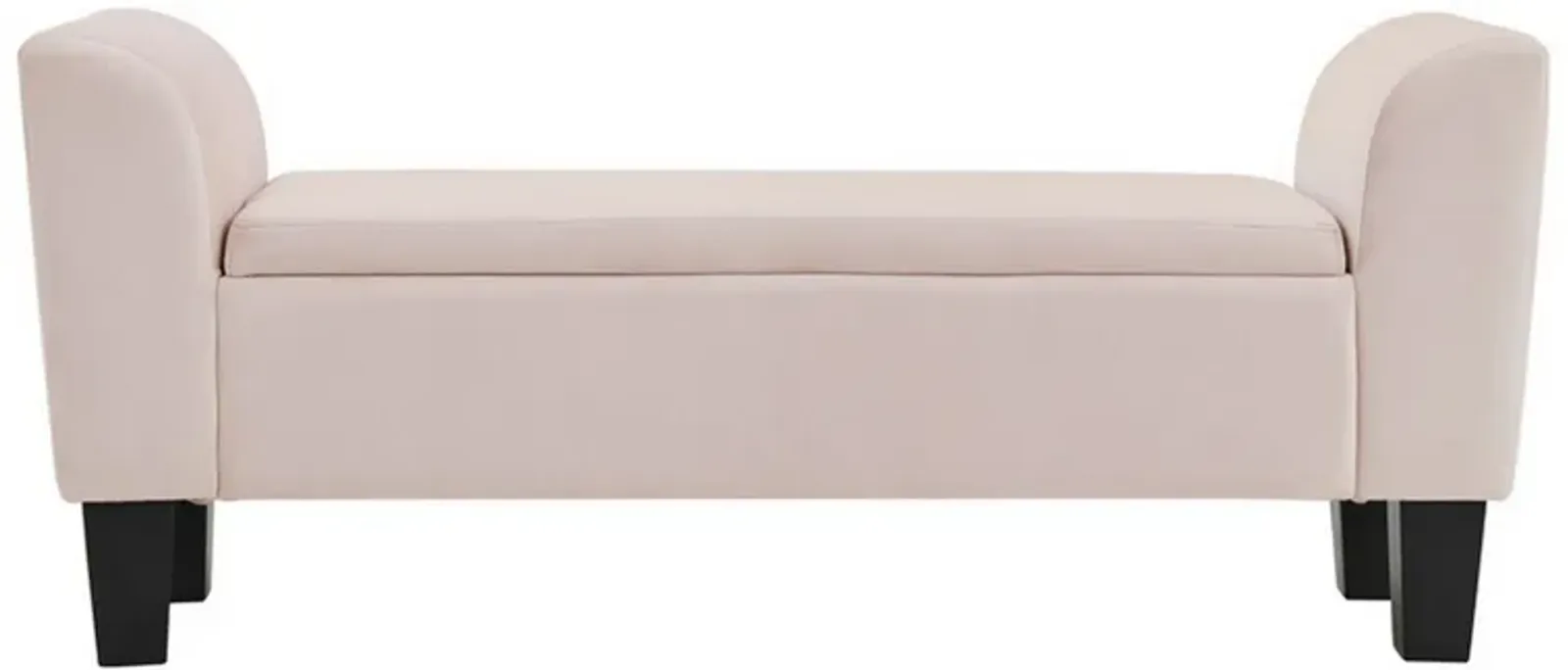 Cesar 55 Inch Ottoman Bench with Storage, Padded, Curved Arms, Pink Velvet-Benzara