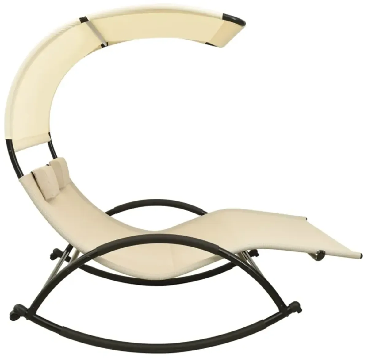 vidaXL Double Sun Lounger with Canopy - Cream Textilene Fabric - Steel Frame - Comfortable Outdoor Furniture with Pillows