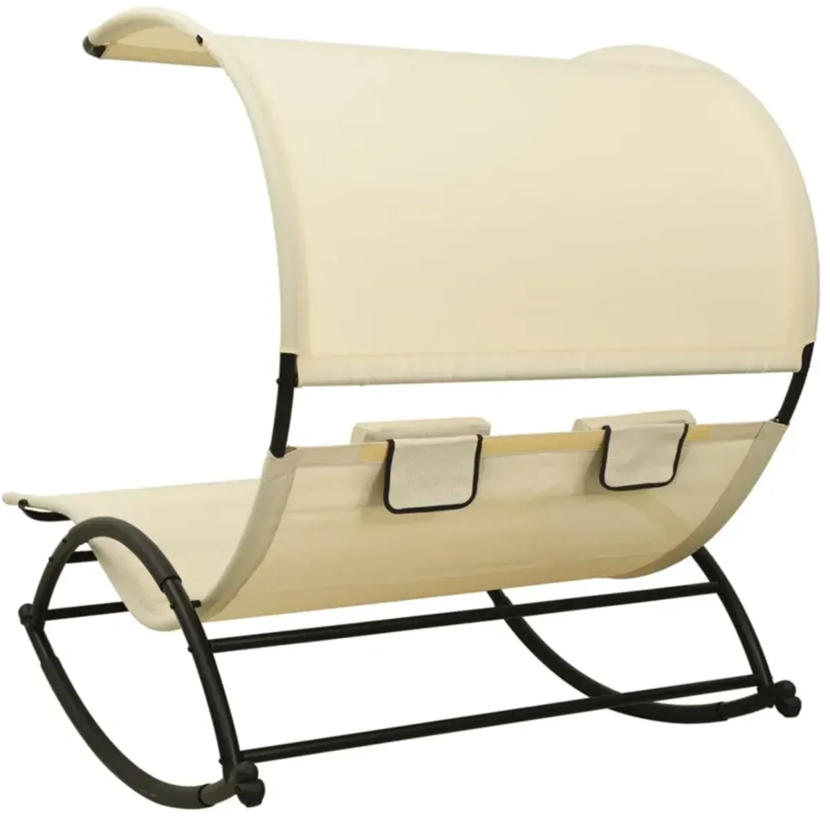 vidaXL Double Sun Lounger with Canopy - Cream Textilene Fabric - Steel Frame - Comfortable Outdoor Furniture with Pillows