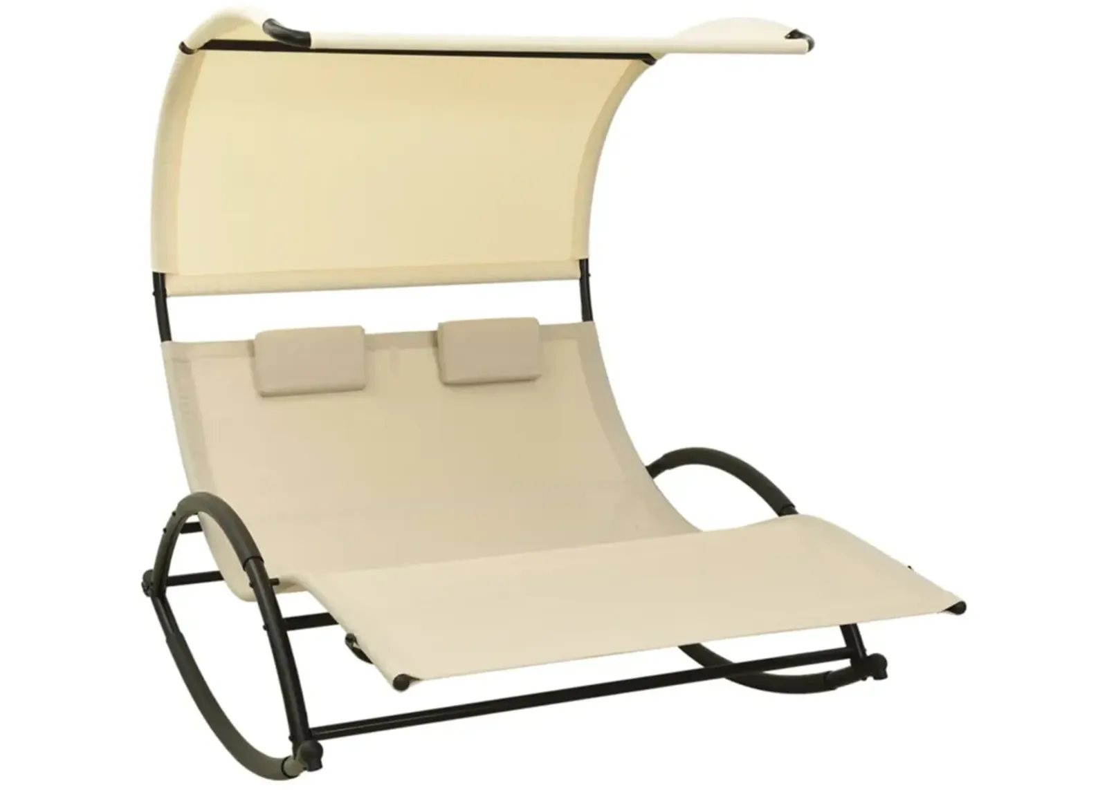 vidaXL Double Sun Lounger with Canopy - Cream Textilene Fabric - Steel Frame - Comfortable Outdoor Furniture with Pillows