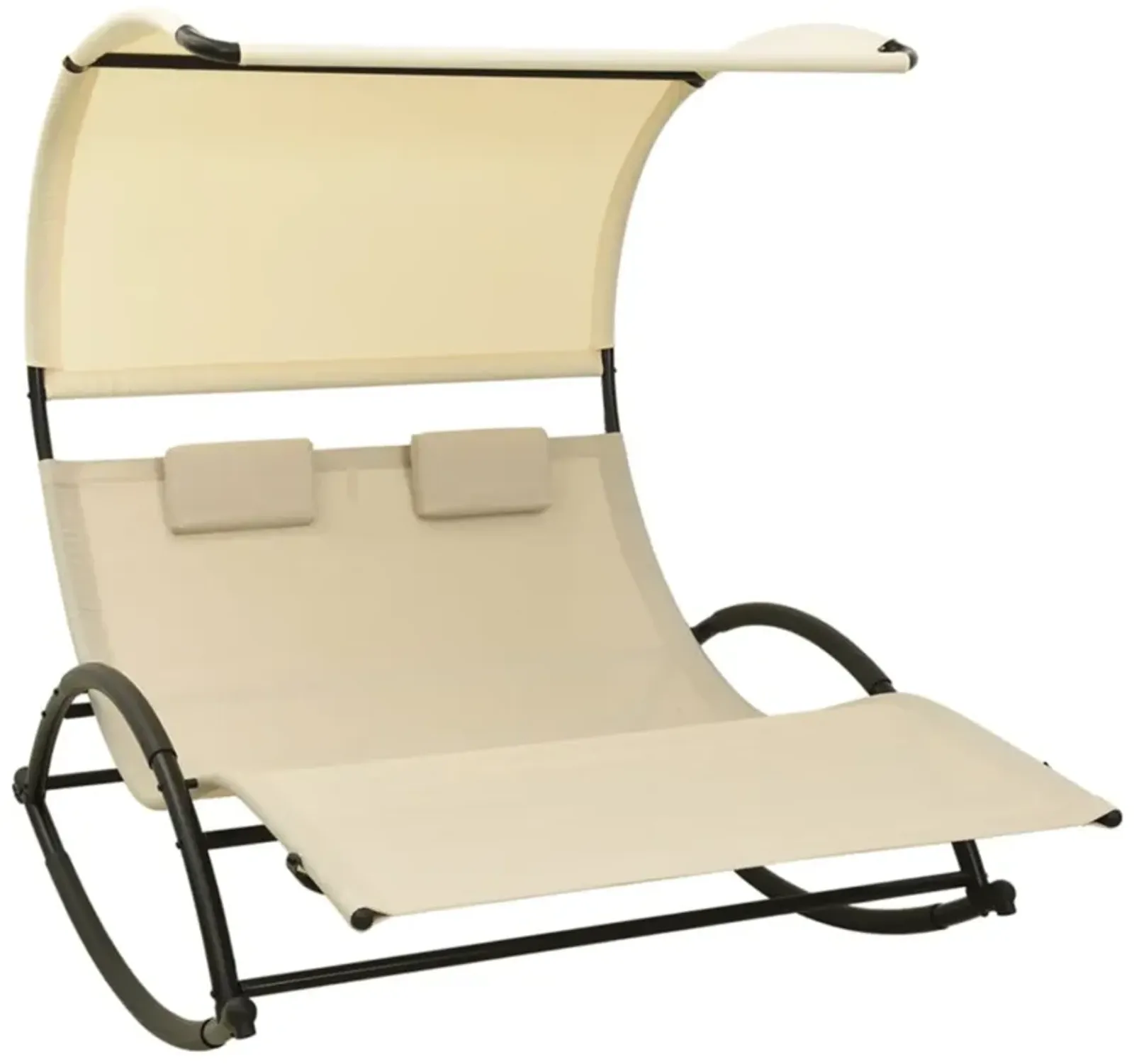 vidaXL Double Sun Lounger with Canopy - Cream Textilene Fabric - Steel Frame - Comfortable Outdoor Furniture with Pillows