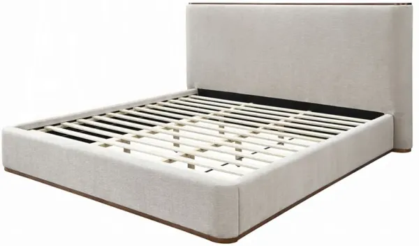 Orion King Bed with Low Profile Footboard, Gray Fabric Upholstered - Benzara