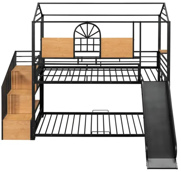 Merax Metal House Bunk Bed with Slide and Storage Stair