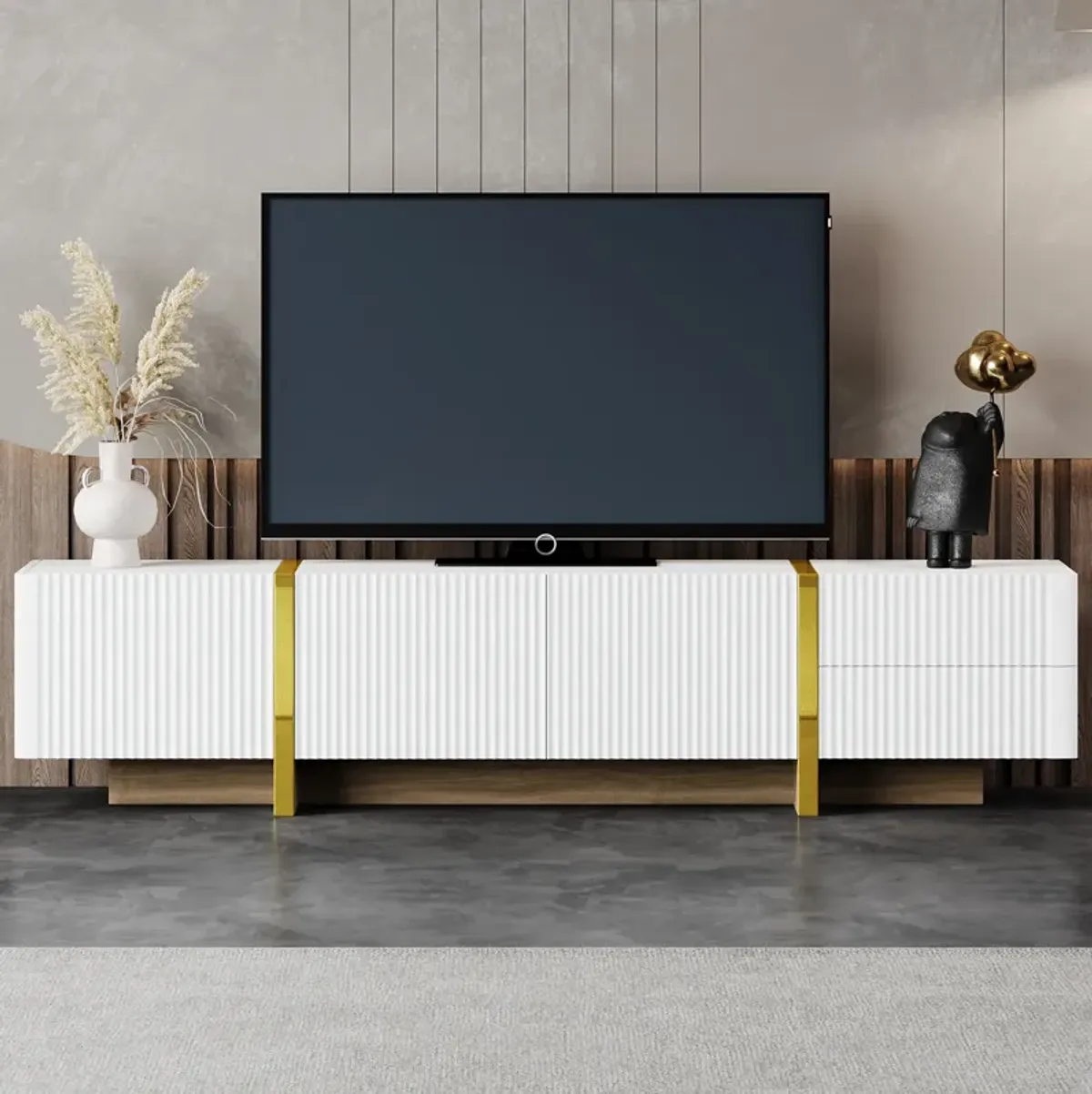 Merax Luxury Fluted Storage Cabinet TV Stand