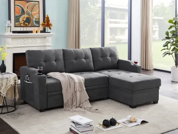 Streamdale Mabel Dark Gray Sectional with Cupholder and USB Port