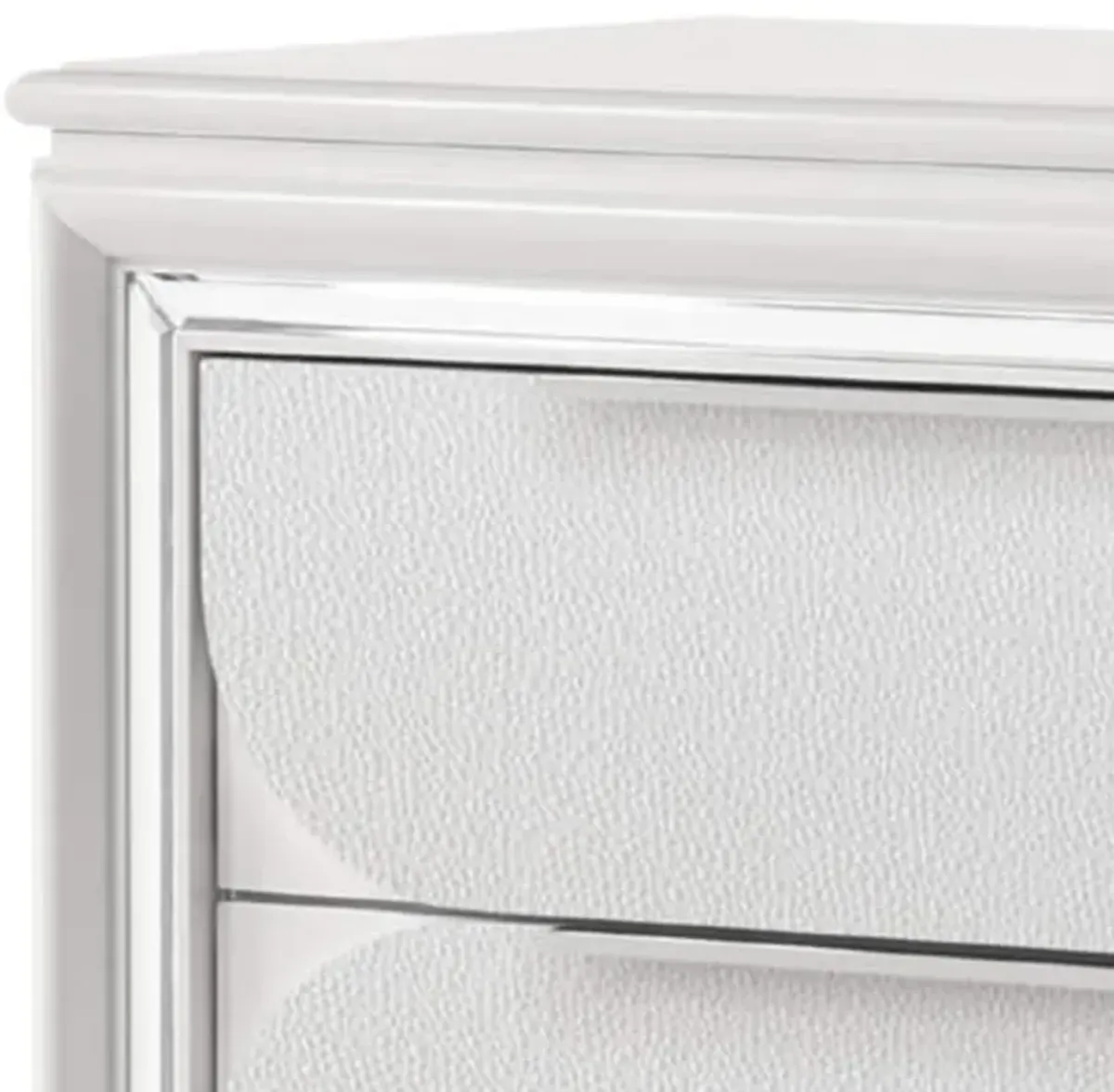 Benjara RARA 51 Inch Tall Dresser Chest, 5 Drawer, Mirror Trim, Acrylic, White and Silver