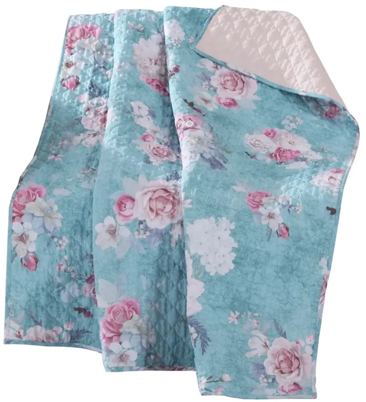 50 x 60 Inch Microfiber Throw Blanket, Floral Print, Blue, Pink, White - Benzara