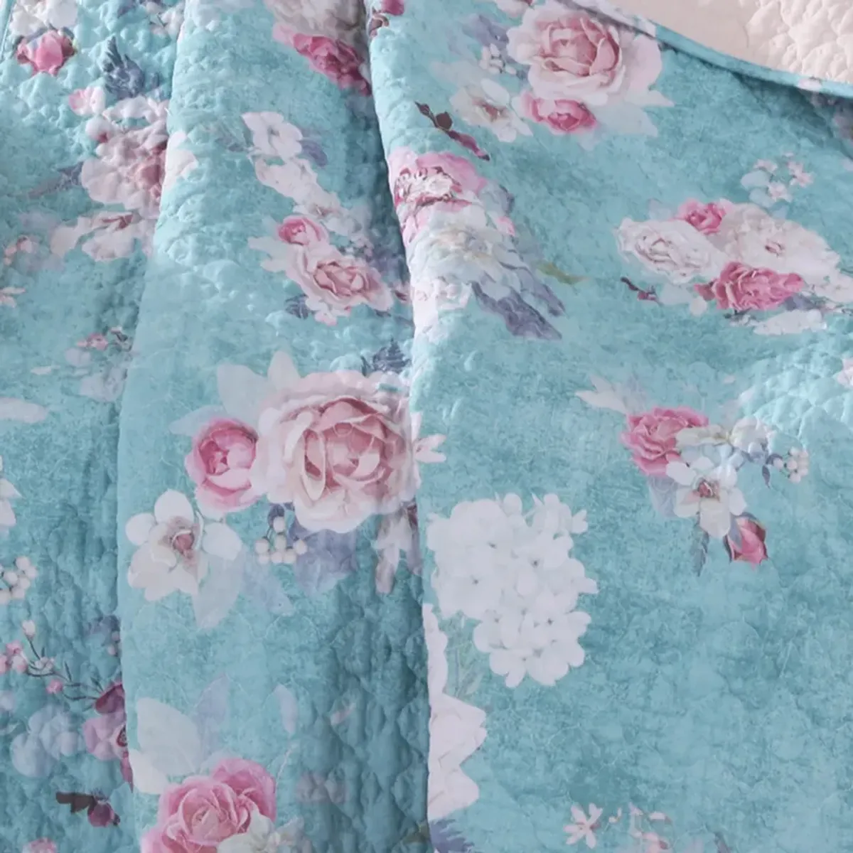 50 x 60 Inch Microfiber Throw Blanket, Floral Print, Blue, Pink, White - Benzara