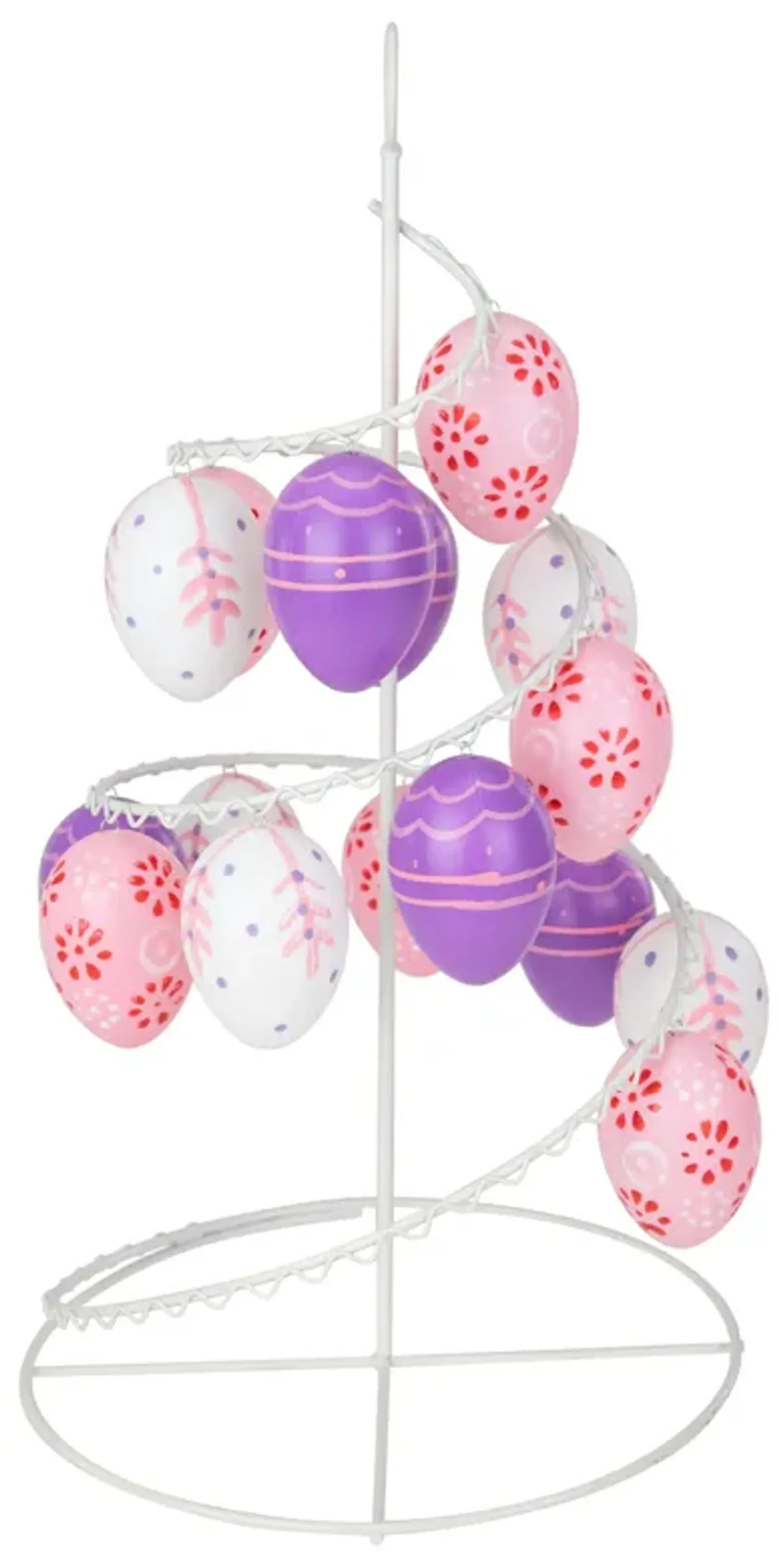 14.25" Pink  White and Purple Floral Cut Out Easter Egg Tree