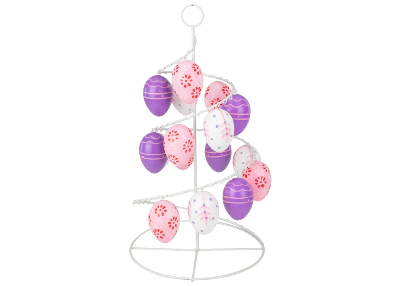 14.25" Pink  White and Purple Floral Cut Out Easter Egg Tree