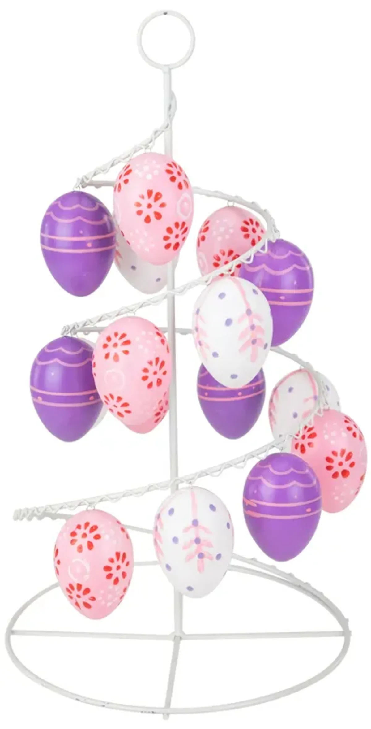 14.25" Pink  White and Purple Floral Cut Out Easter Egg Tree