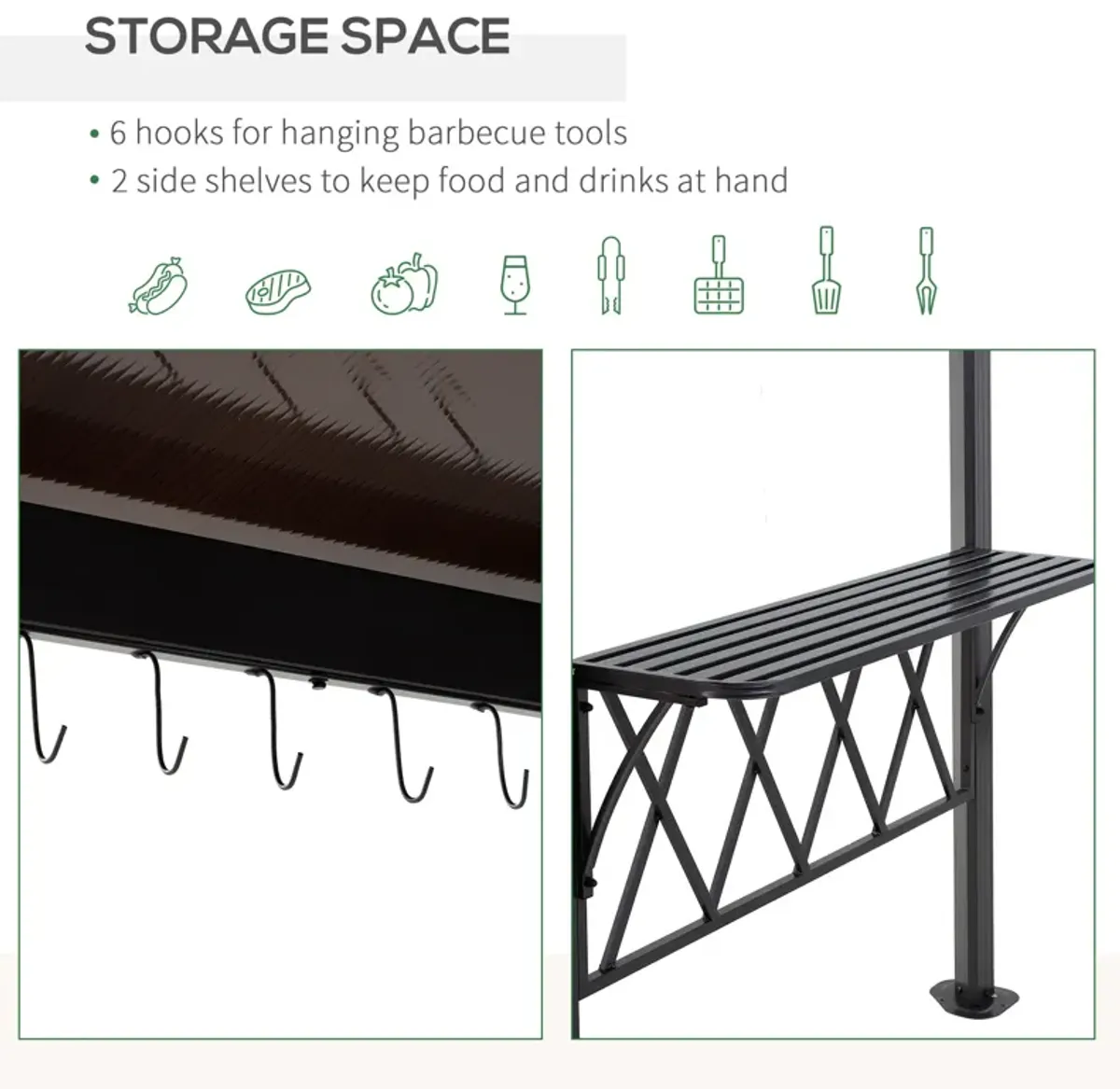 Black Coffee BBQ Haven: 8.3ft Patio Canopy Gazebo with Utensil Hooks